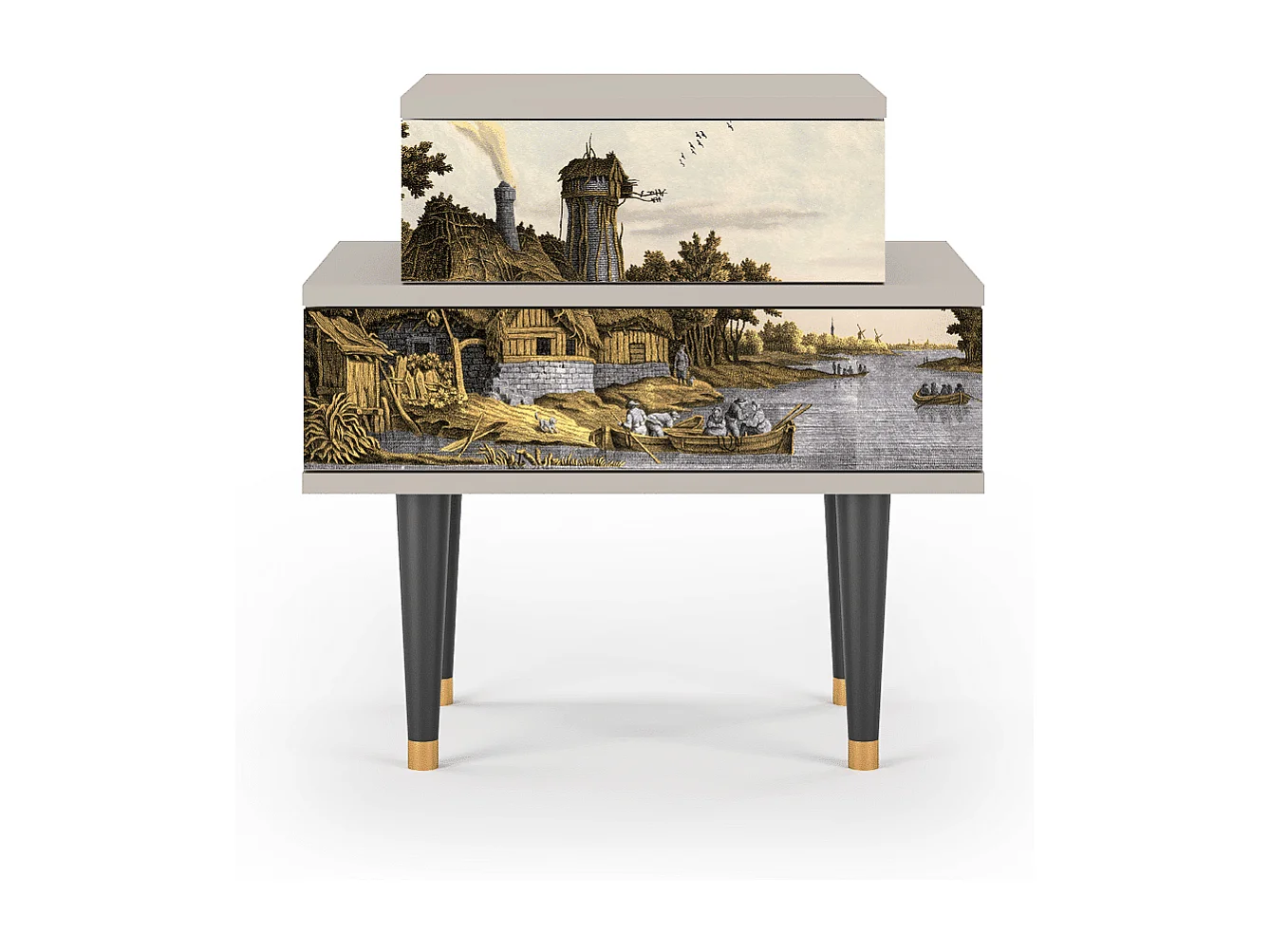 Stolik nocny - 58х58х41 cm - NS1 - Mill along a River, Piaskowy