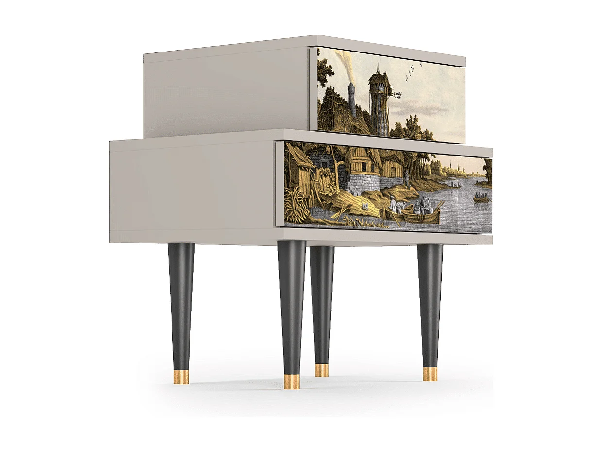 Stolik nocny - 58х58х41 cm - NS1 - Mill along a River, Piaskowy