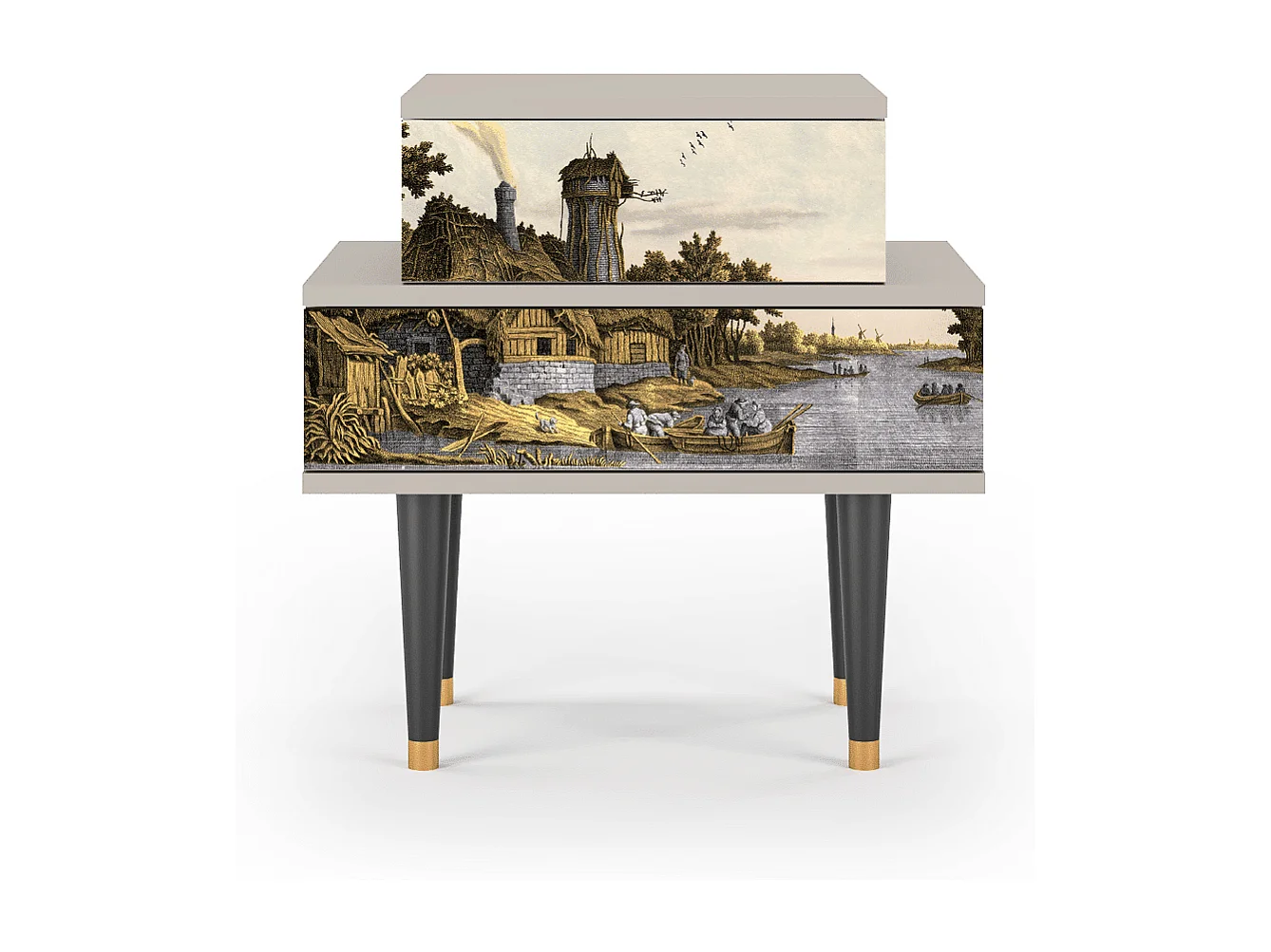 Stolik nocny - 58х58х41 cm - NS1 - Mill along a River, Piaskowy