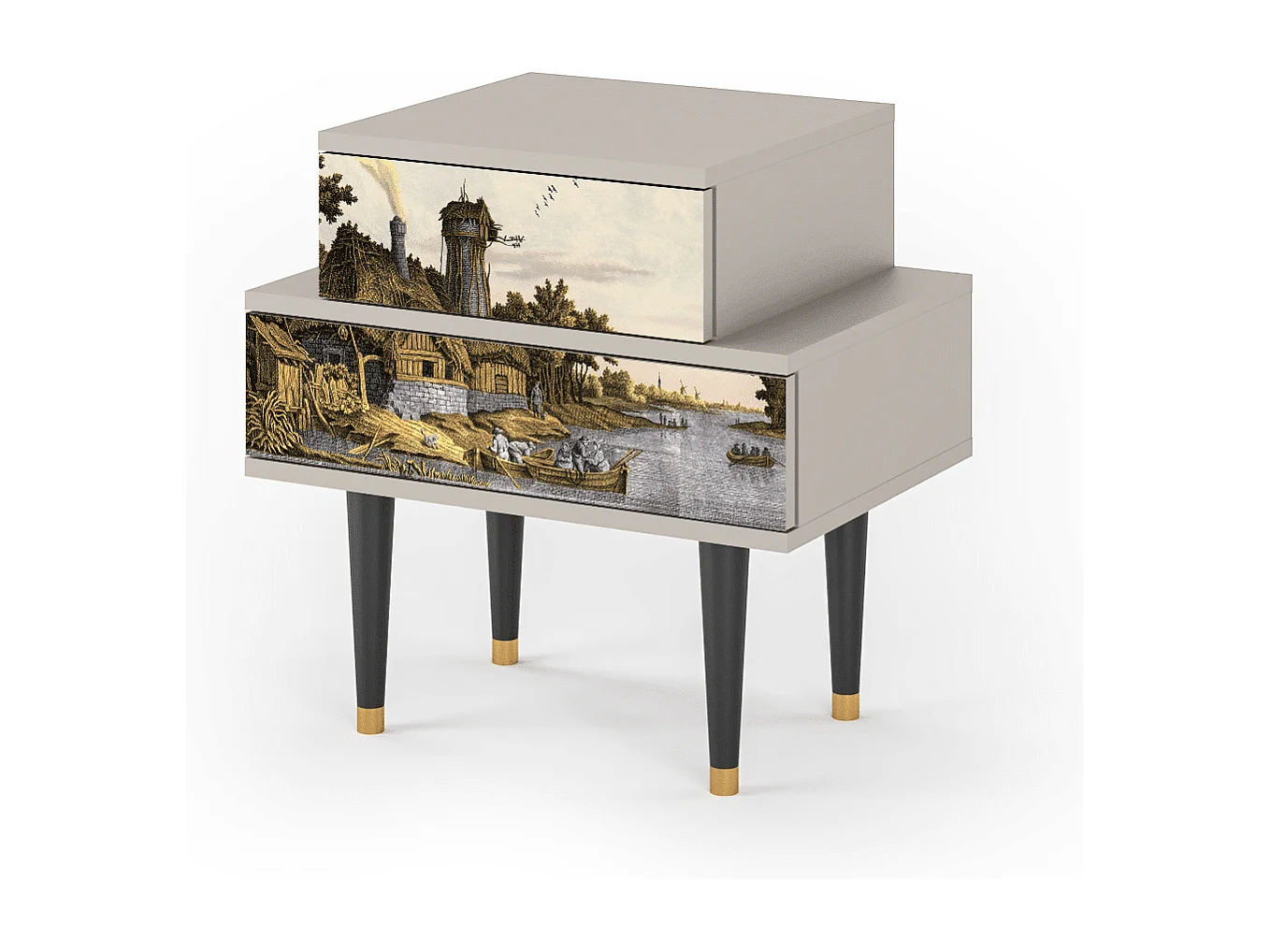 Stolik nocny - 58х58х41 cm - NS1 - Mill along a River, Piaskowy