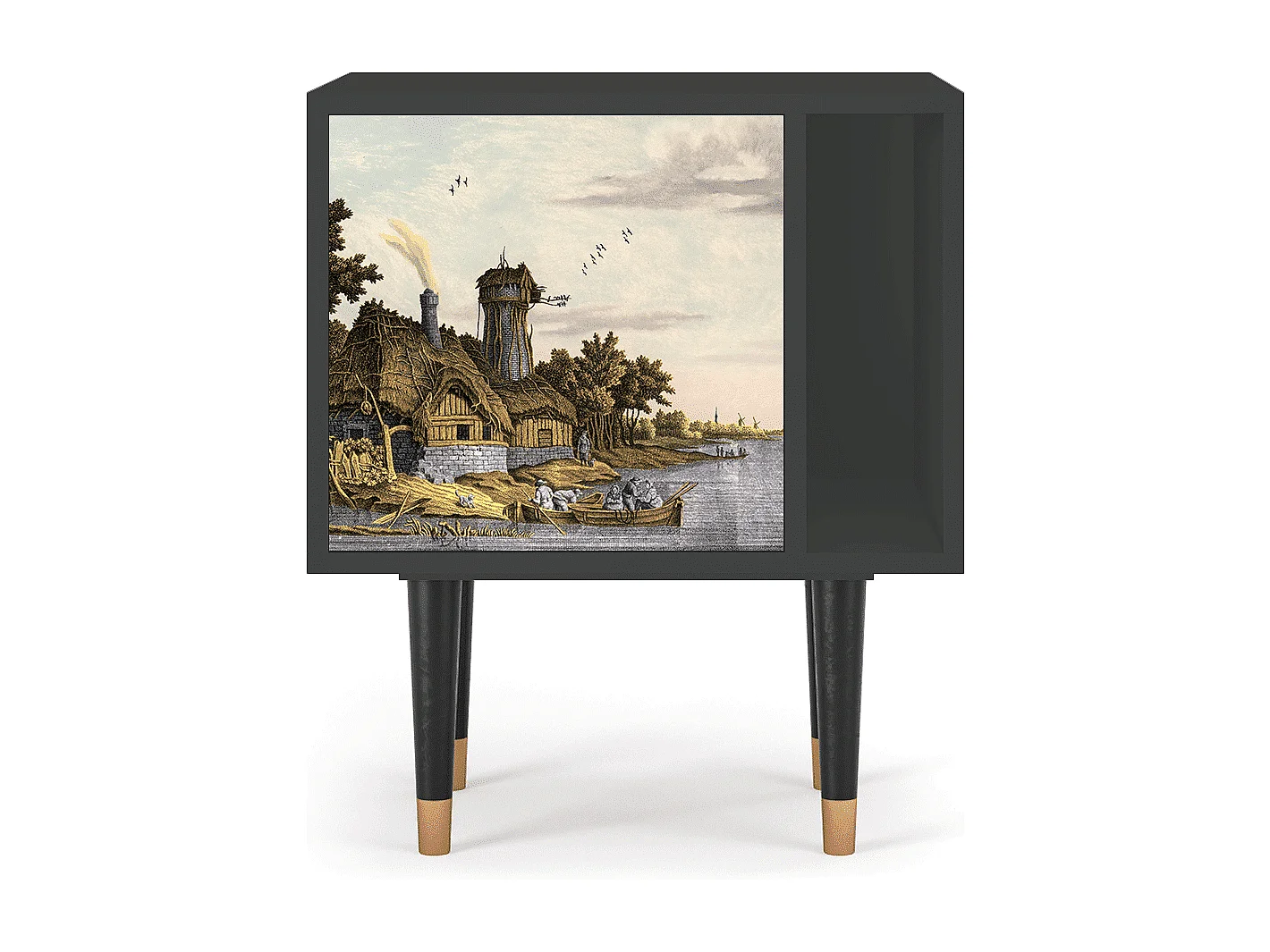 Nachtkastje - 57х69х48 cm - S2 - Mill along a River, Antraciet