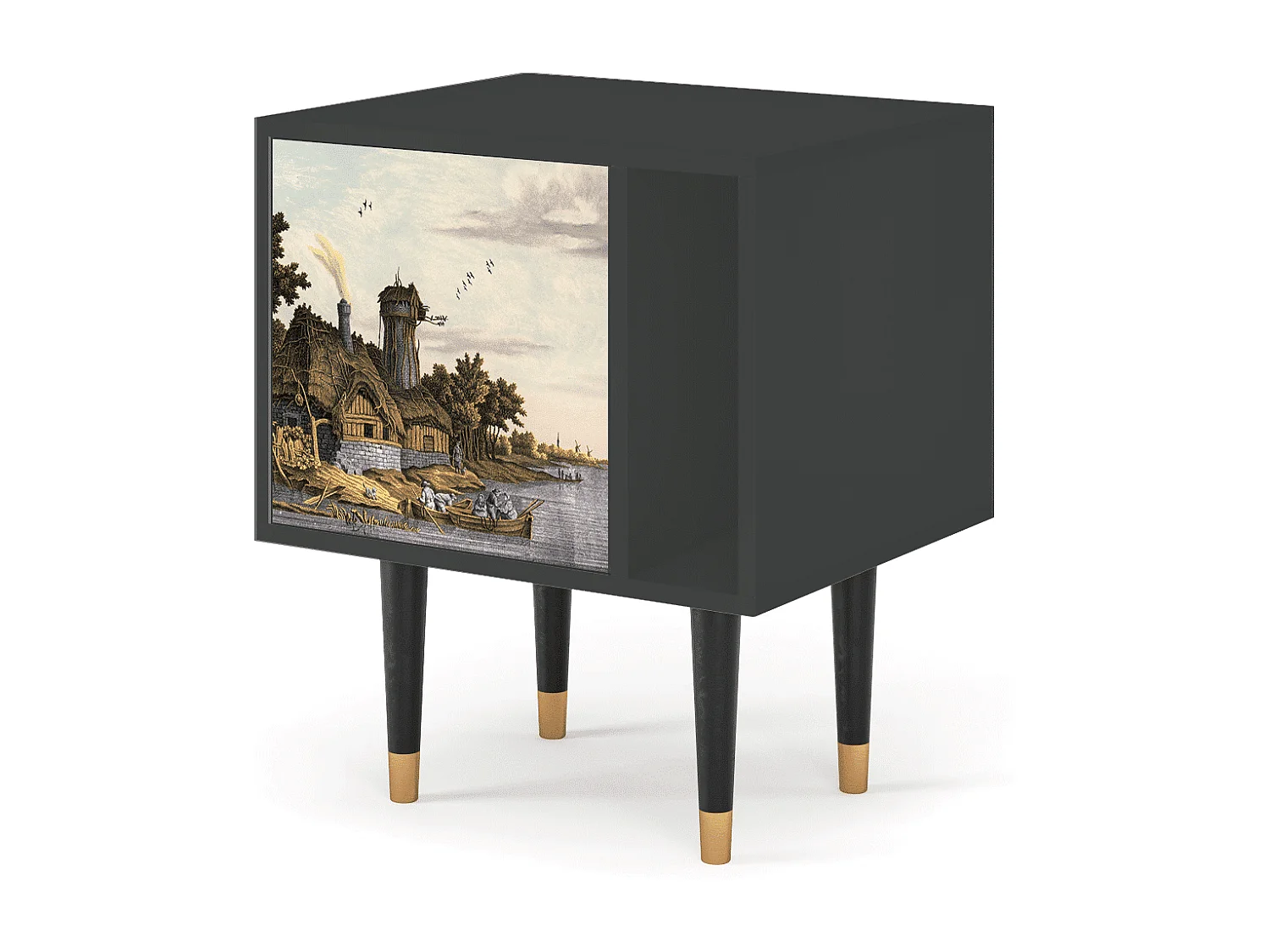 Nachtkastje - 57х69х48 cm - S2 - Mill along a River, Antraciet