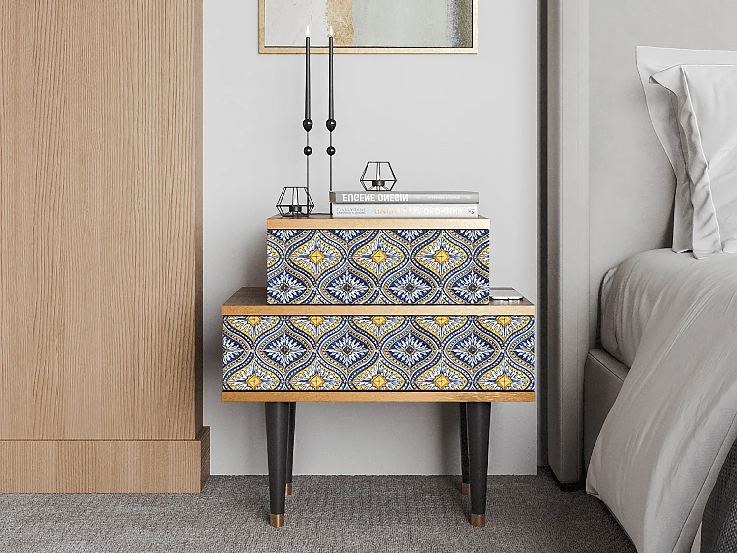 Table de nuit - 58х58х41 cm - NS1 - Illusory Pattern, Noyer