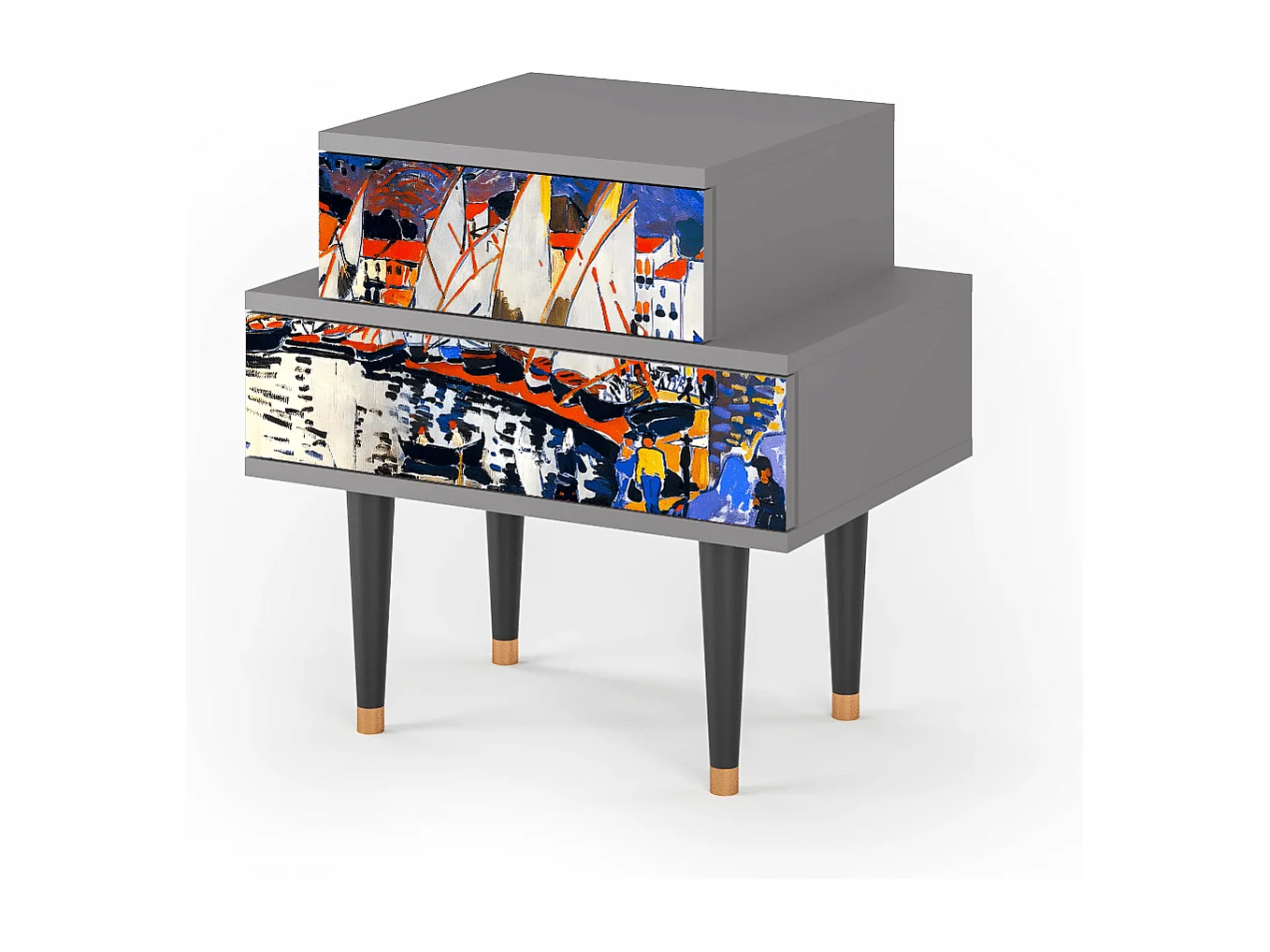 Stolik nocny - 58х58х41 cm - NS1 - Le Séchage des voiles , Szary