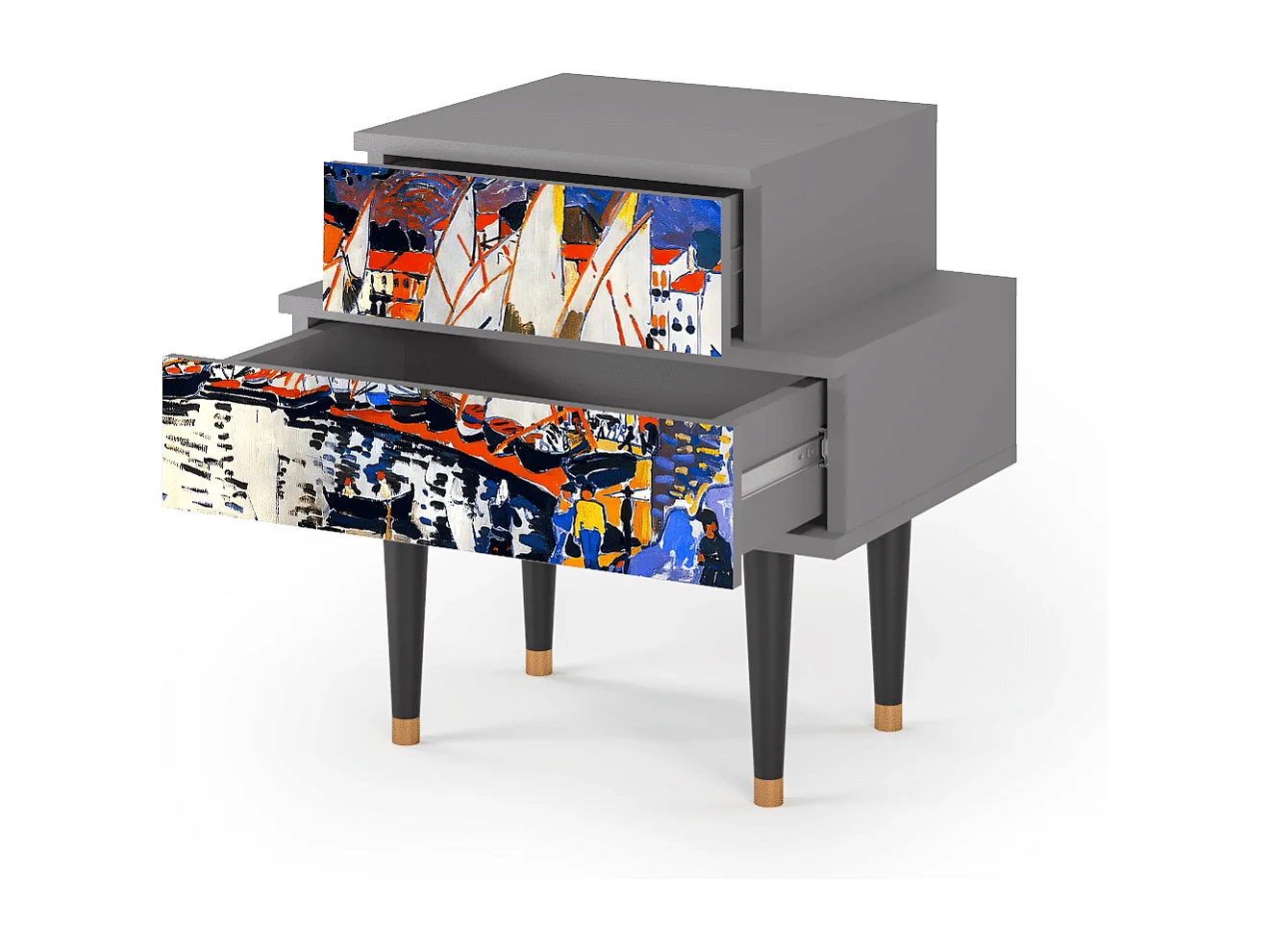 Stolik nocny - 58х58х41 cm - NS1 - Le Séchage des voiles , Szary