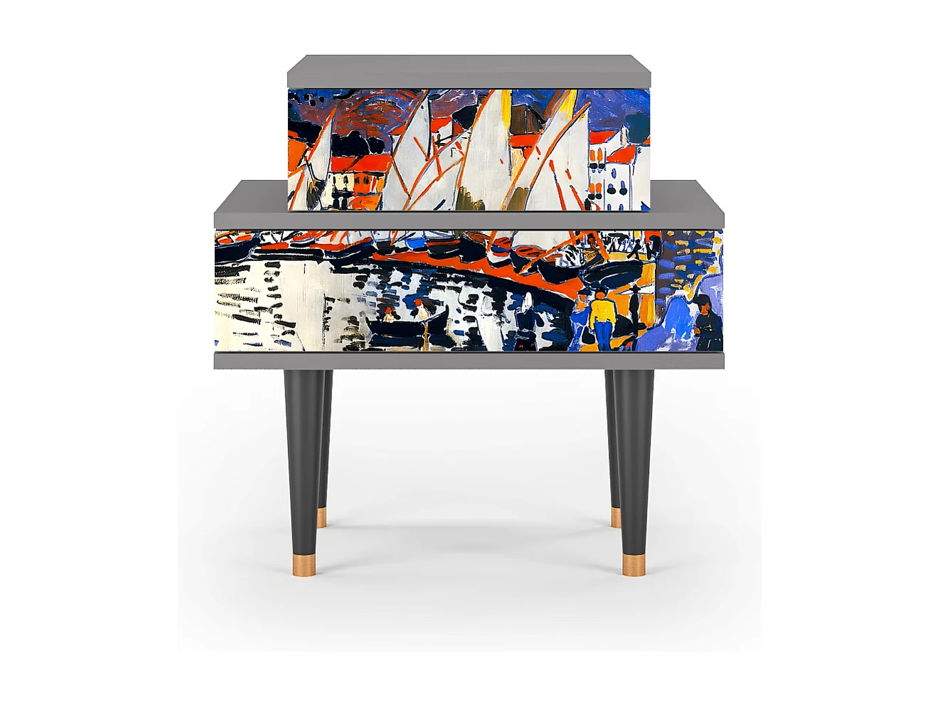 Stolik nocny - 58х58х41 cm - NS1 - Le Séchage des voiles , Szary