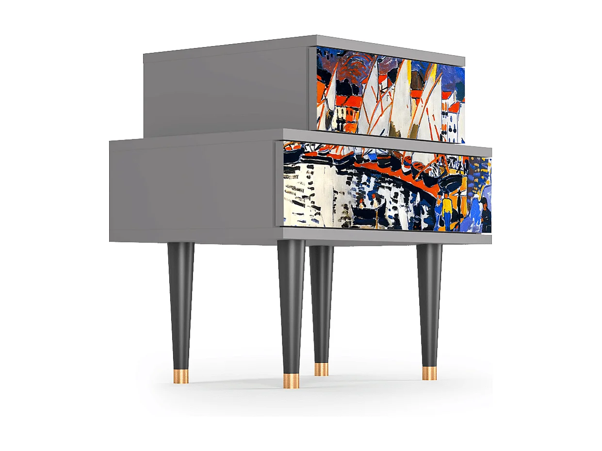 Stolik nocny - 58х58х41 cm - NS1 - Le Séchage des voiles , Szary