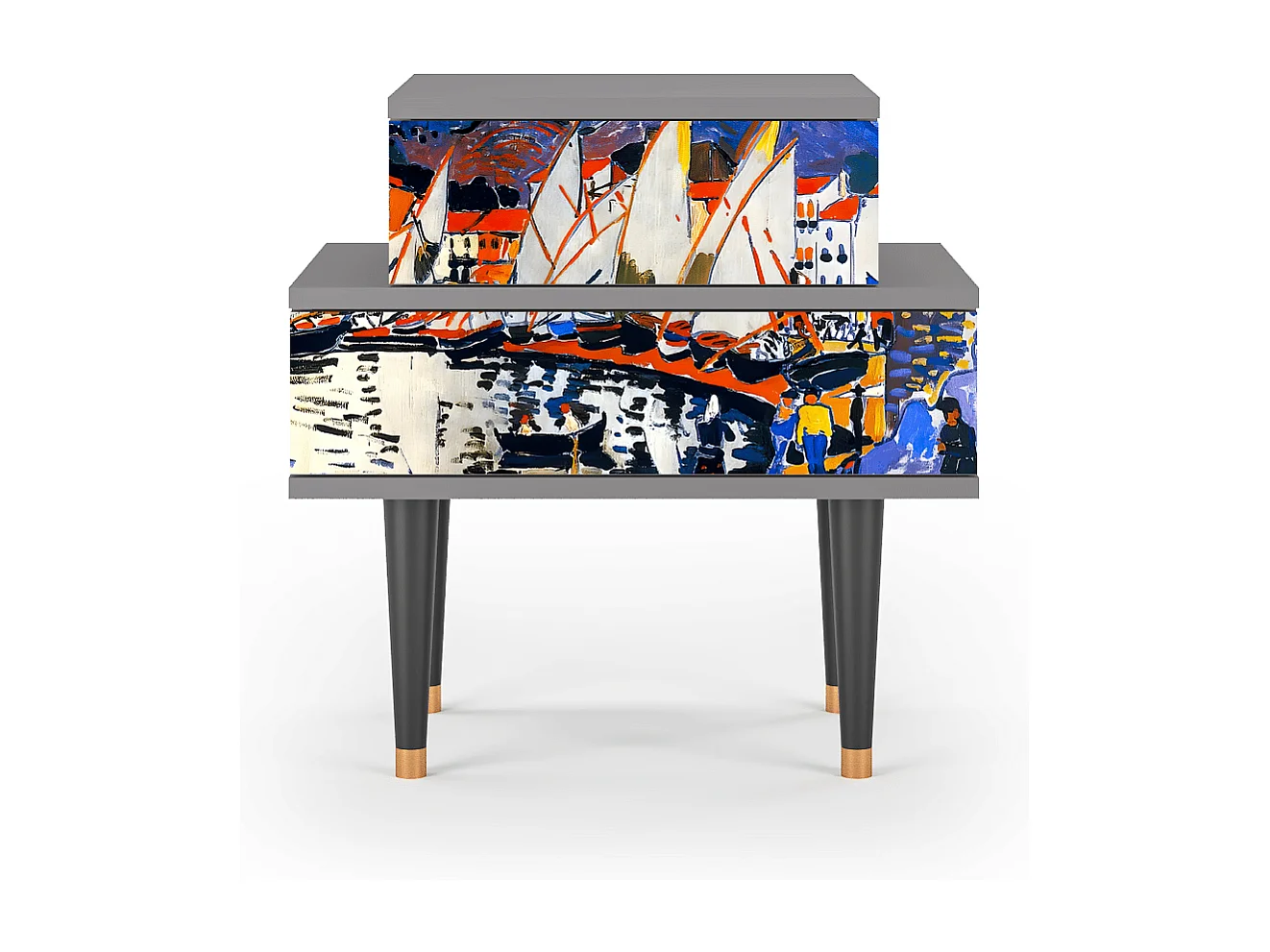 Stolik nocny - 58х58х41 cm - NS1 - Le Séchage des voiles , Szary