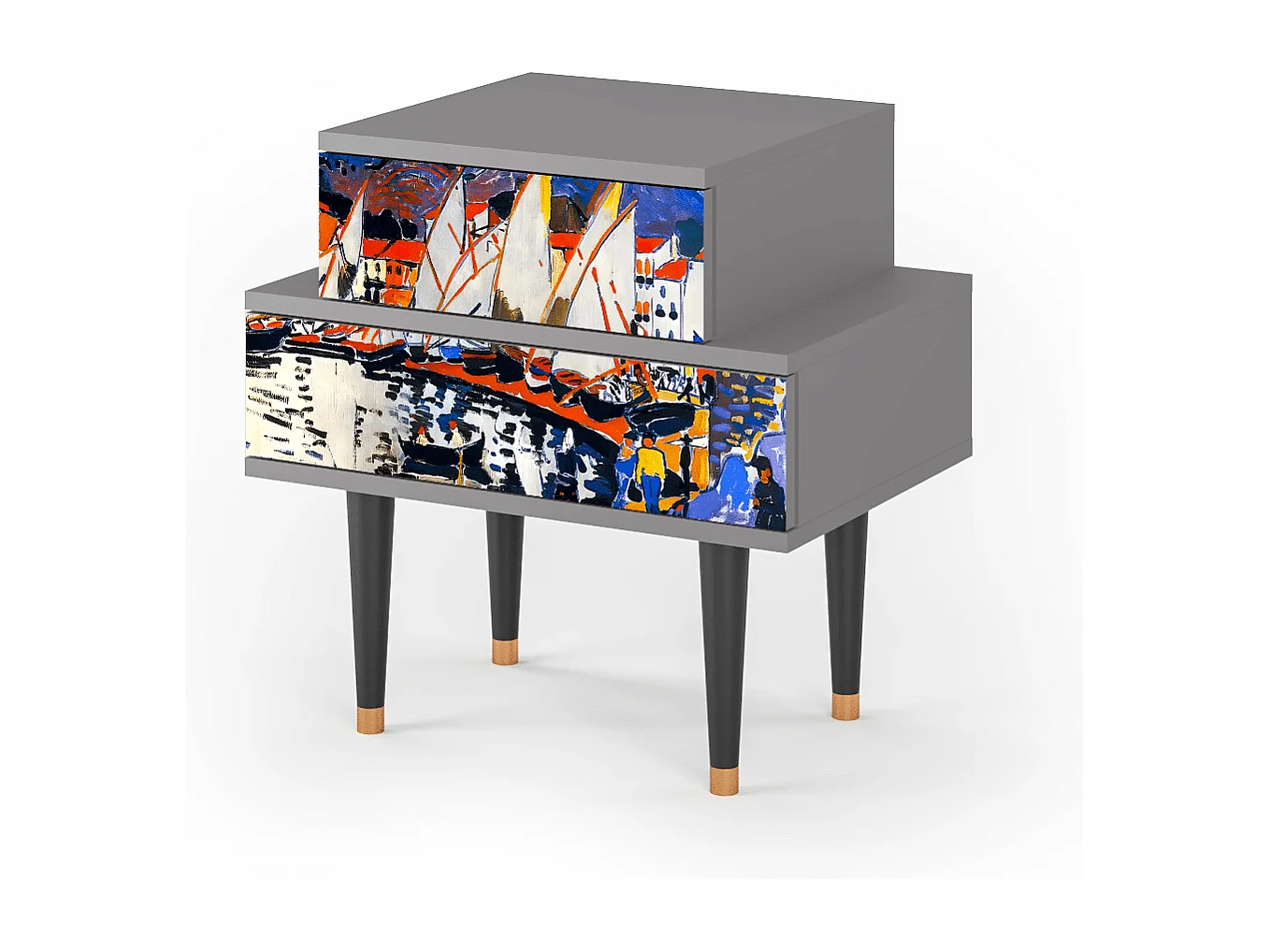 Stolik nocny - 58х58х41 cm - NS1 - Le Séchage des voiles , Szary