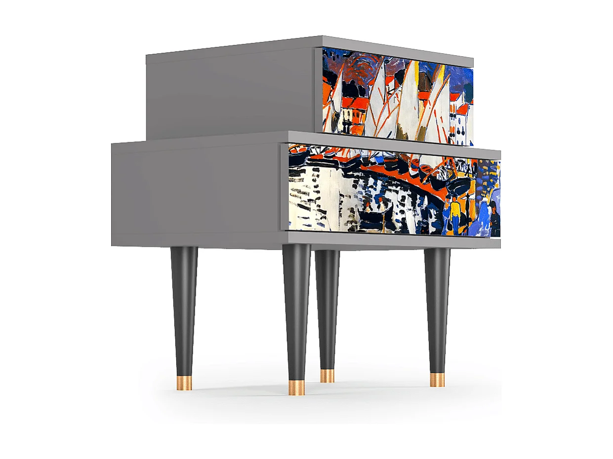 Stolik nocny - 58х58х41 cm - NS1 - Le Séchage des voiles , Szary