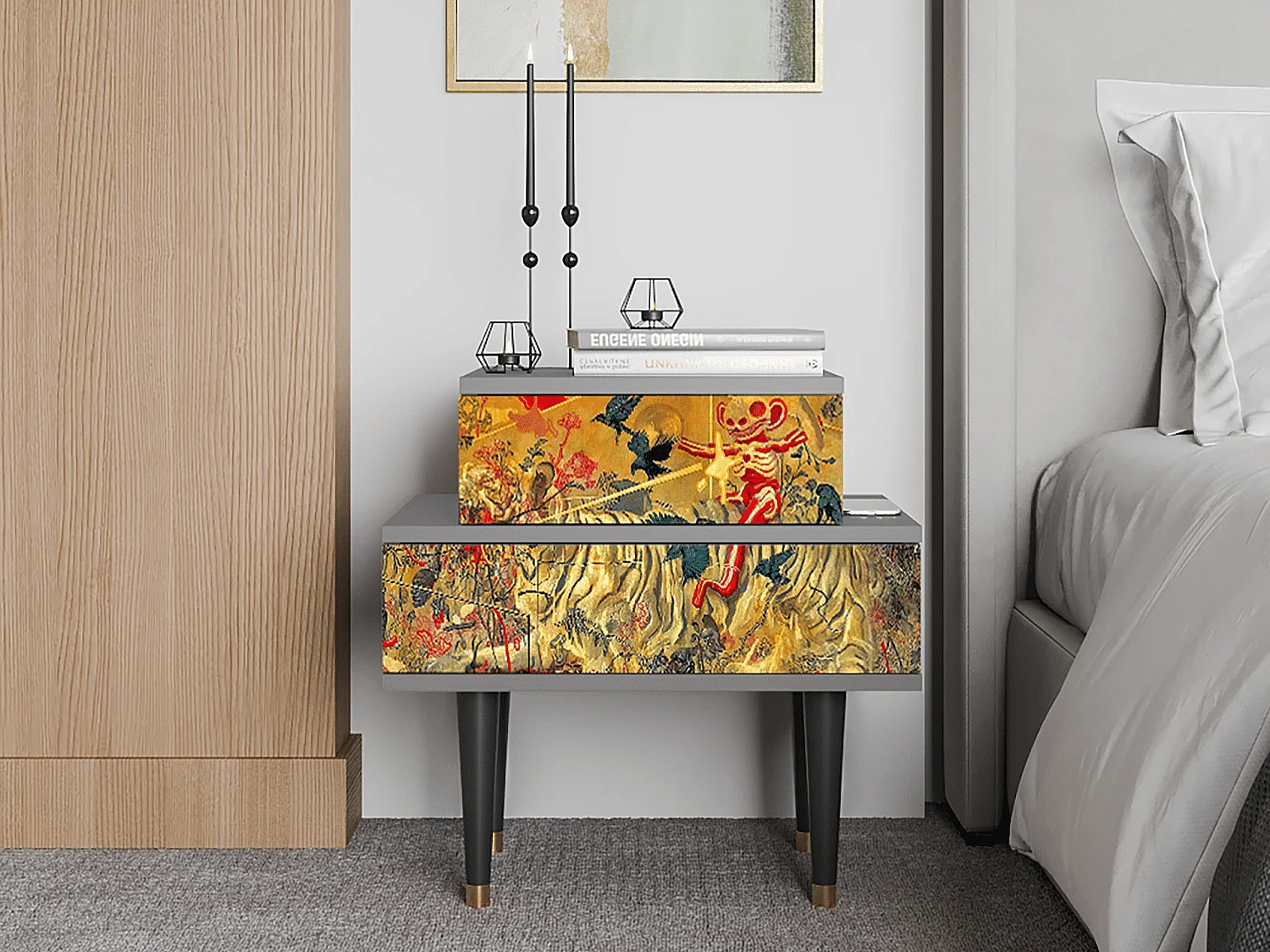 Nachtkastje - 58х58х41 cm - NS1 - Blood by James Jean, Grijs