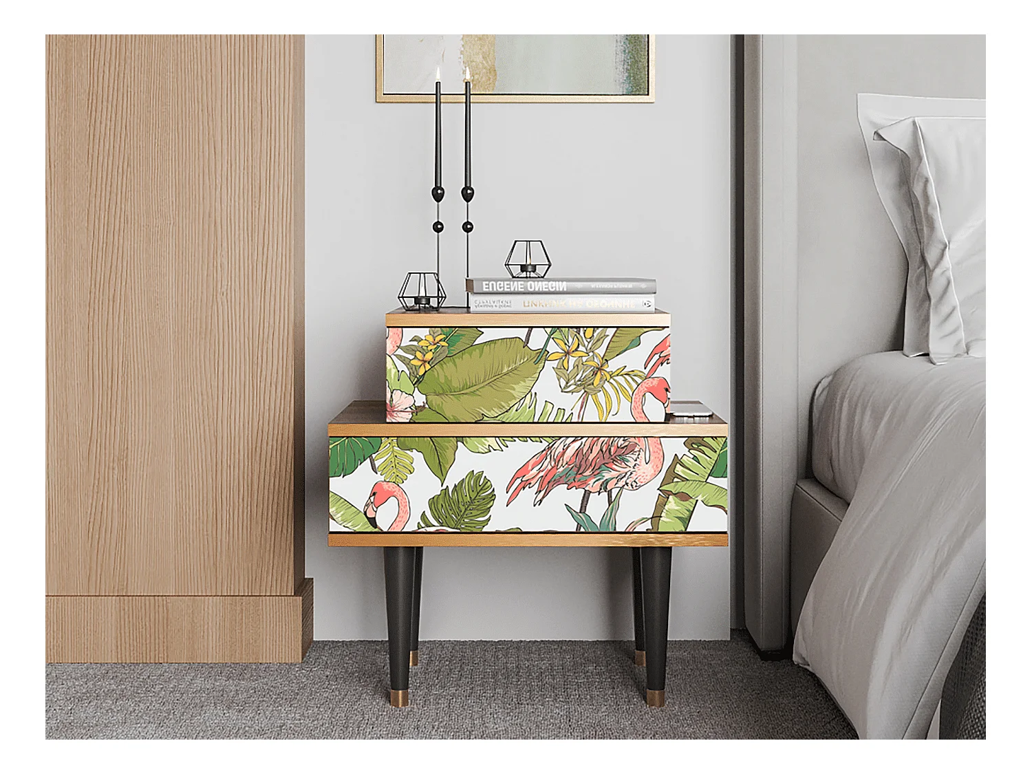 Nachttisch - 58х58х41 cm - NS1 - Sweet Flamingo, Walnuss
