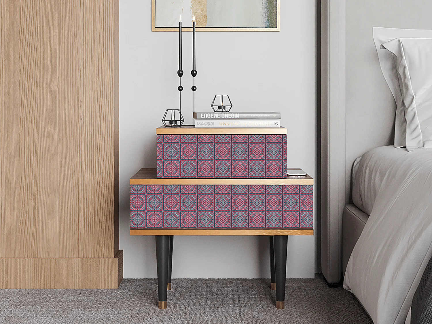 Criado-mudo - 58х58х41 cm - NS1 - Riviera Mosaic, Nogueira