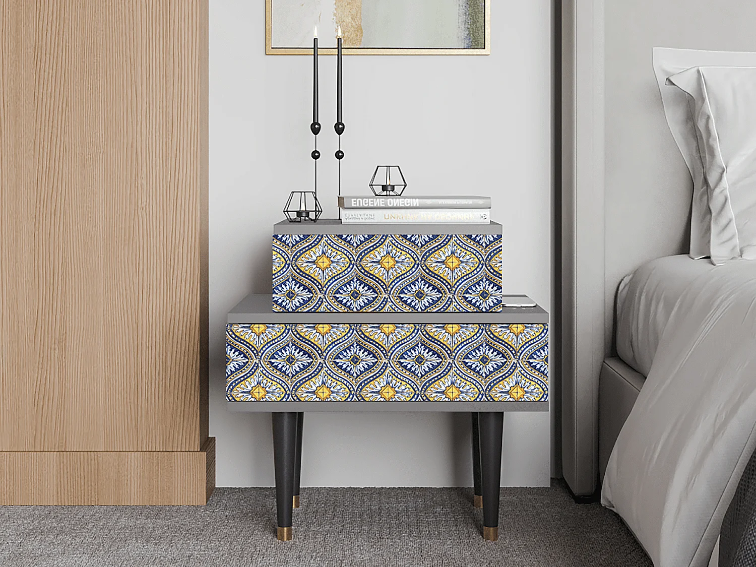 Table de nuit - 58х58х41 cm - NS1 - Illusory Pattern, Gris