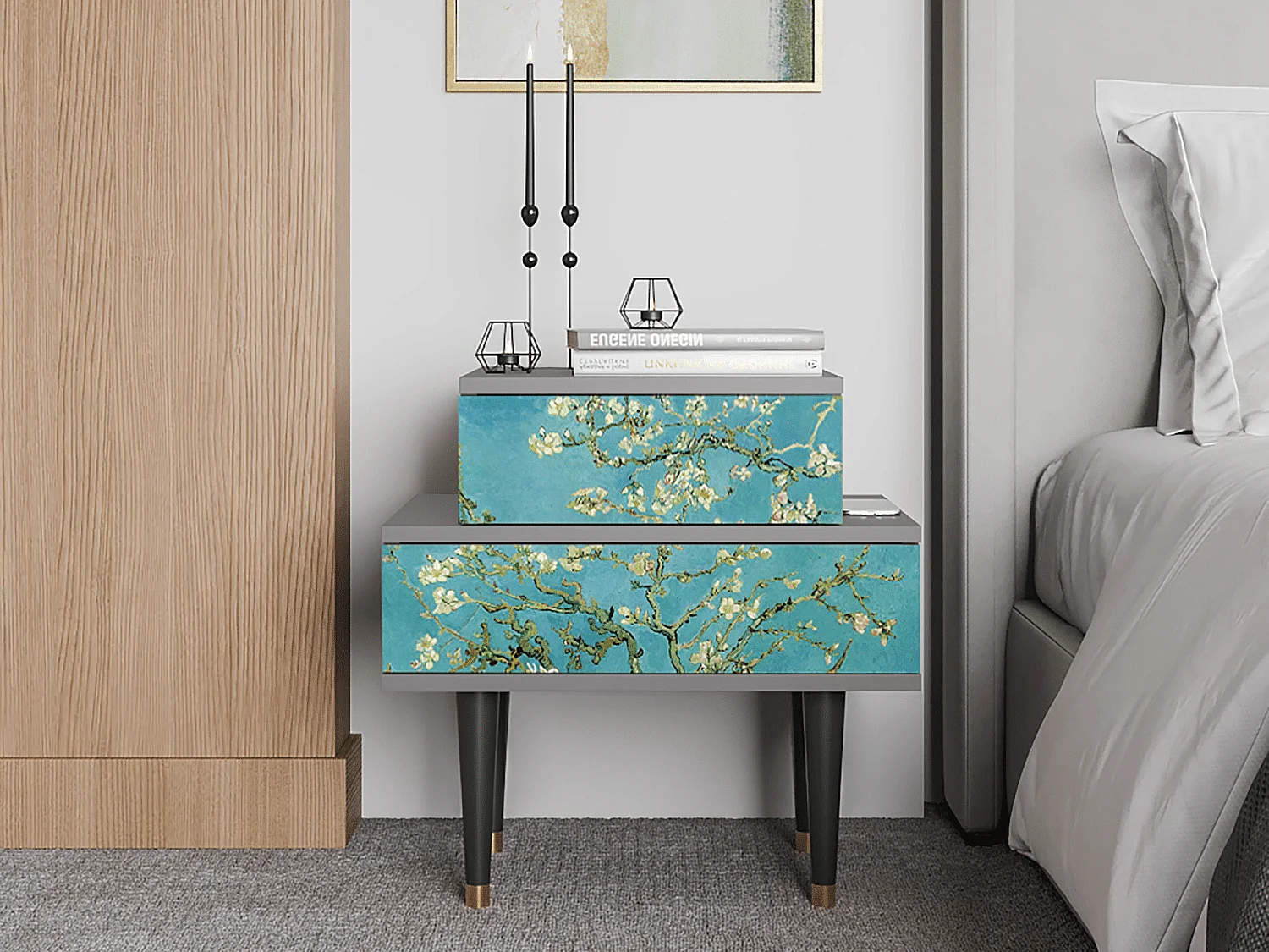 Table de nuit - 58х58х41 cm - NS1 - Almond Blossom, Gris