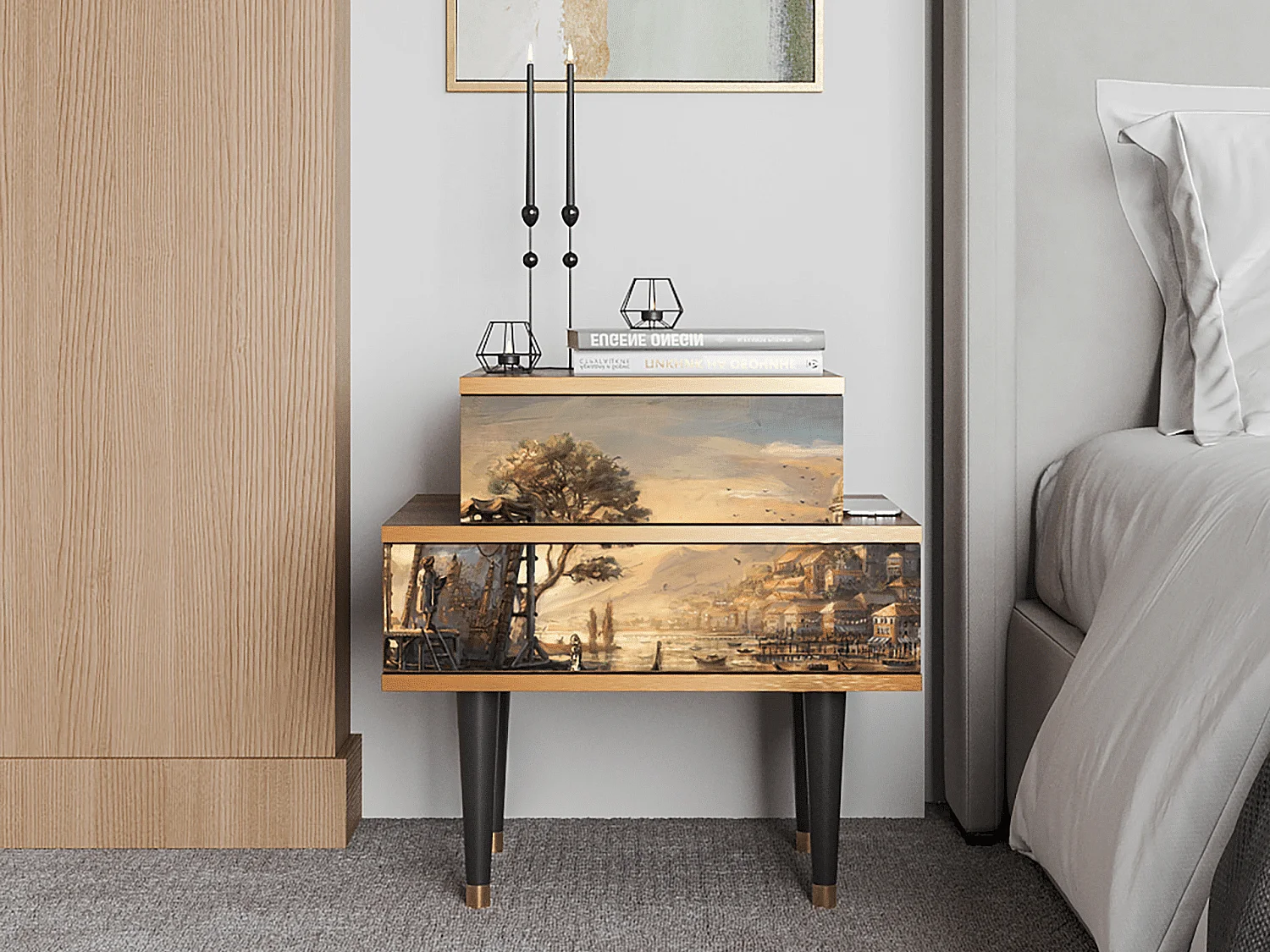 Stolik nocny - 58х58х41 cm - NS1 - Venice, Orzech