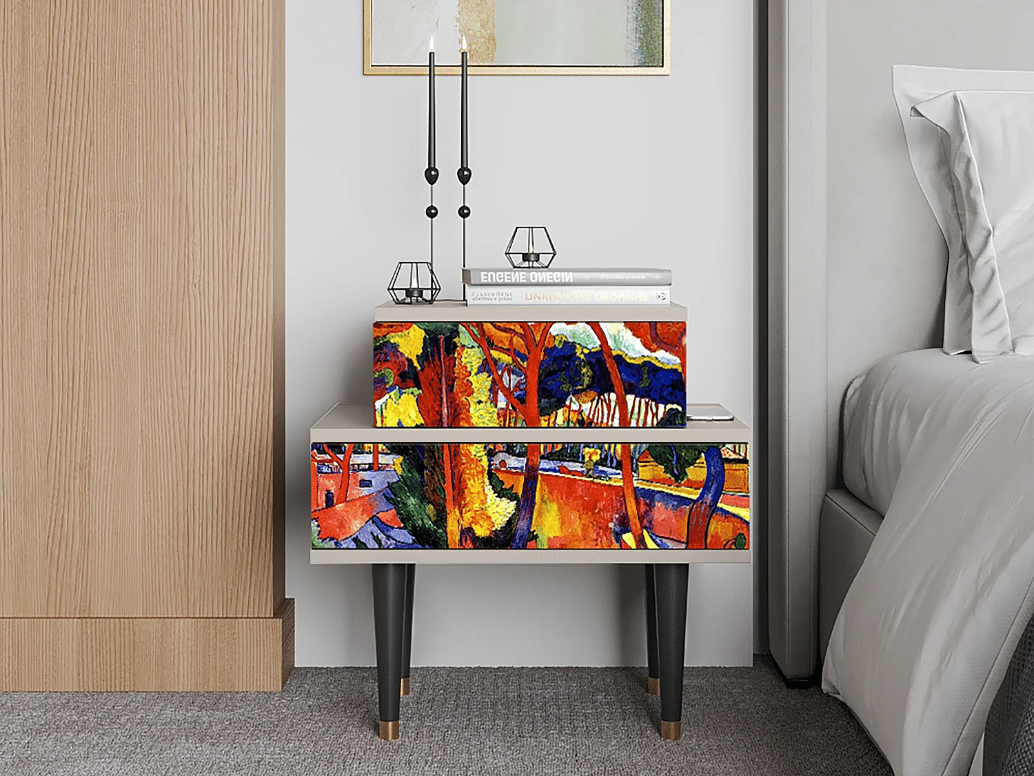 Stolik nocny - 58х58х41 cm - NS1 - The Turning Road, Piaskowy