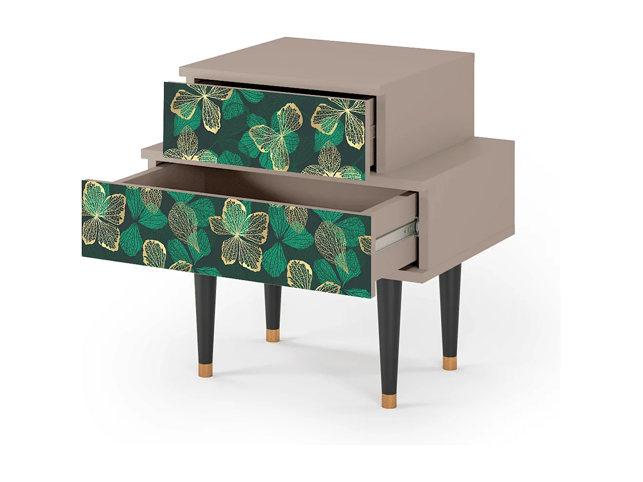 Stolik nocny - 58х58х41 cm - NS1 - Green Flower, Latte