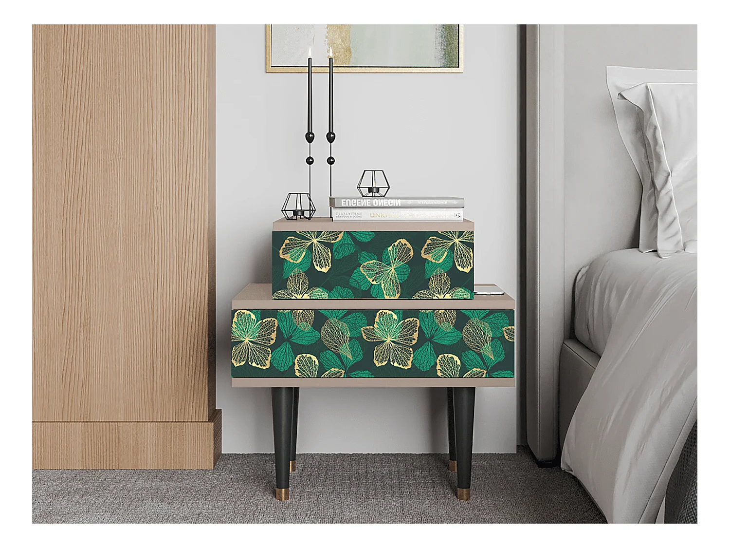 Table de nuit - 58х58х41 cm - NS1 - Green Flower, Latte