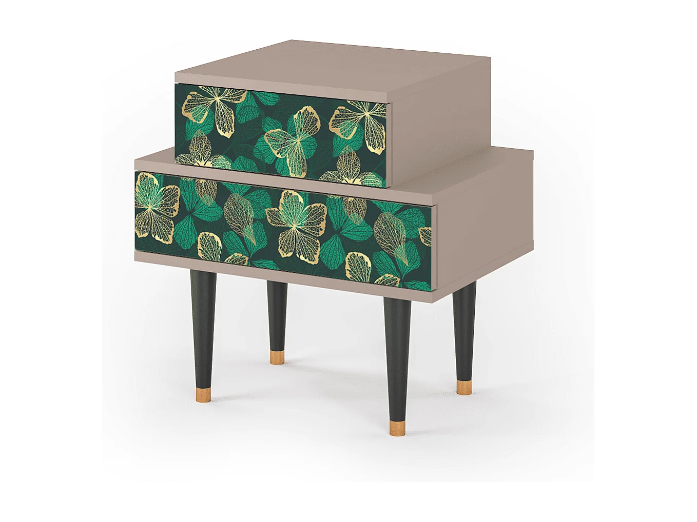 Stolik nocny - 58х58х41 cm - NS1 - Green Flower, Latte