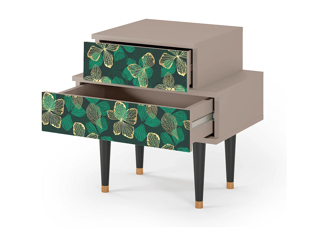 Stolik nocny - 58х58х41 cm - NS1 - Green Flower, Latte