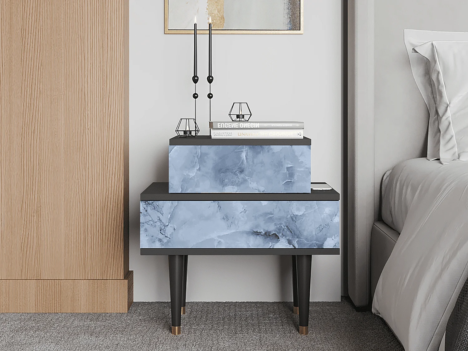 Table de nuit - 58х58х41 cm - NS1 - Feather Ice, Anthracite