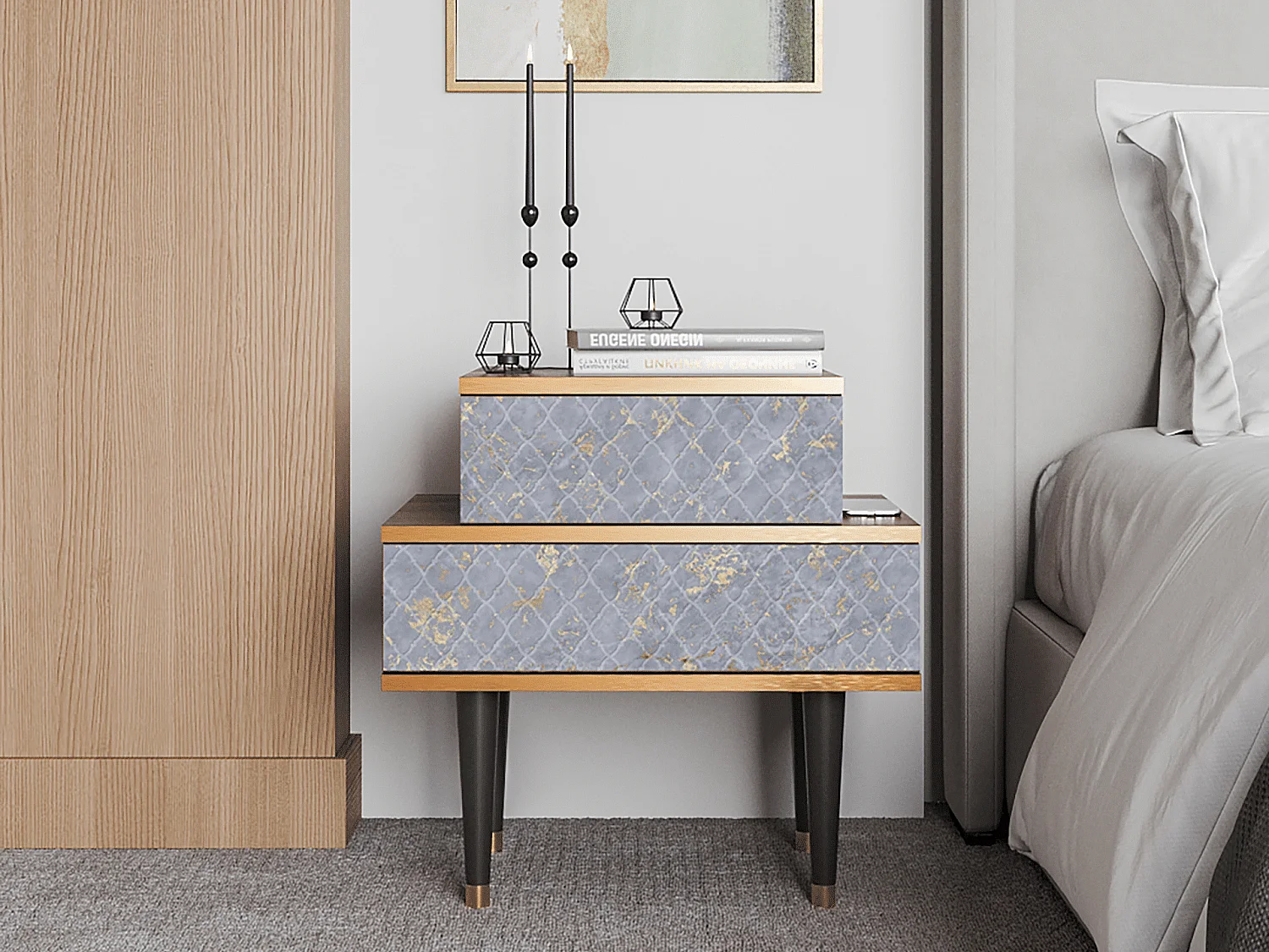 Nachtkastje - 58х58х41 cm - NS1 - Golden Smoke, Walnoot