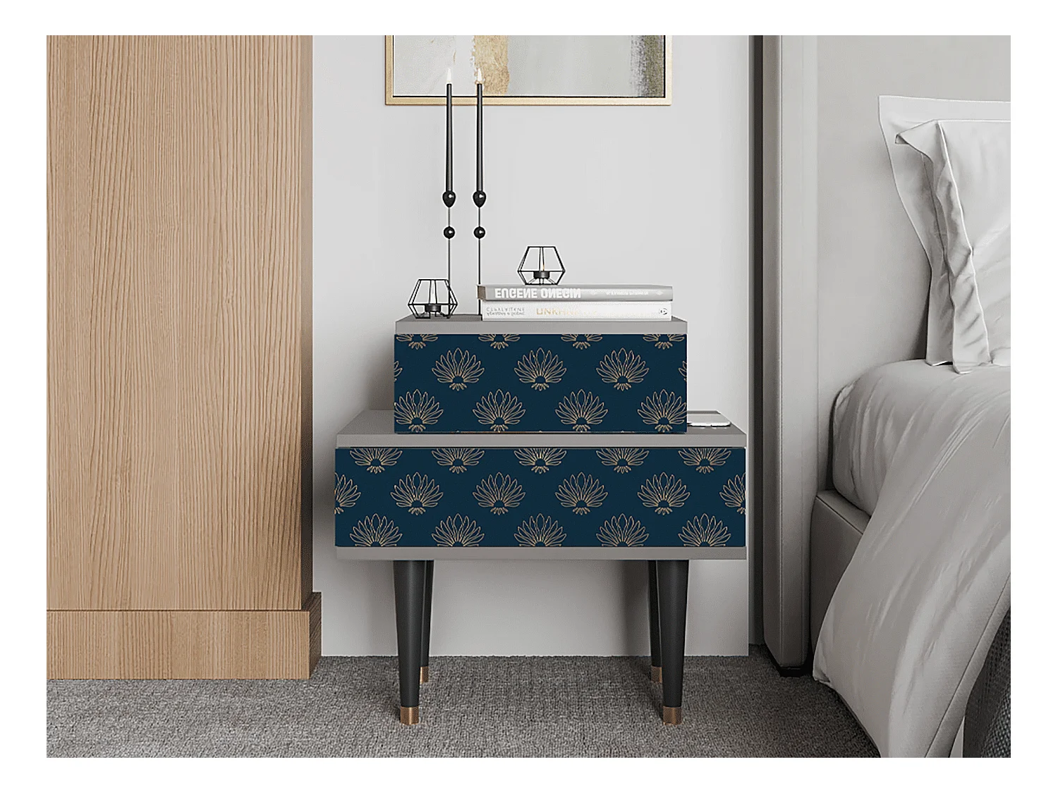 Table de nuit - 58х58х41 cm - NS1 - Blue Lotus, Gris