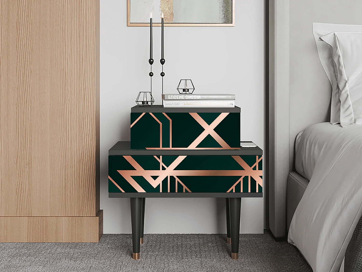 Table de nuit - 58х58х41 cm - NS1 - Emerald Gatsby, Anthracite