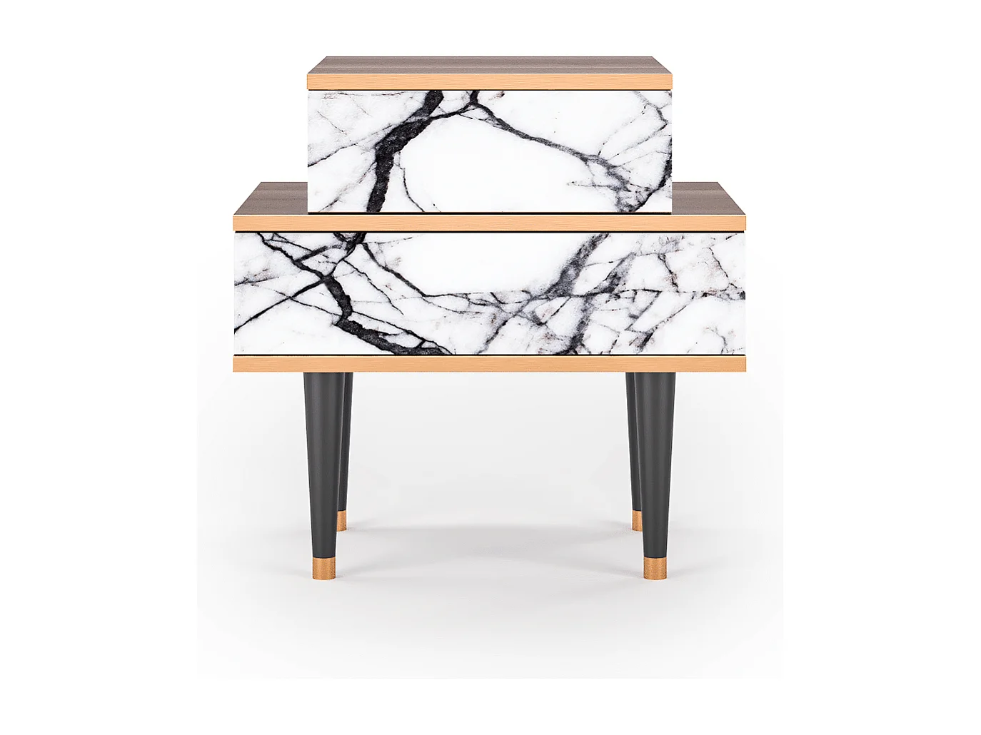 Table de nuit - 58х58х41 cm - NS1 - Raven Marble, Noyer