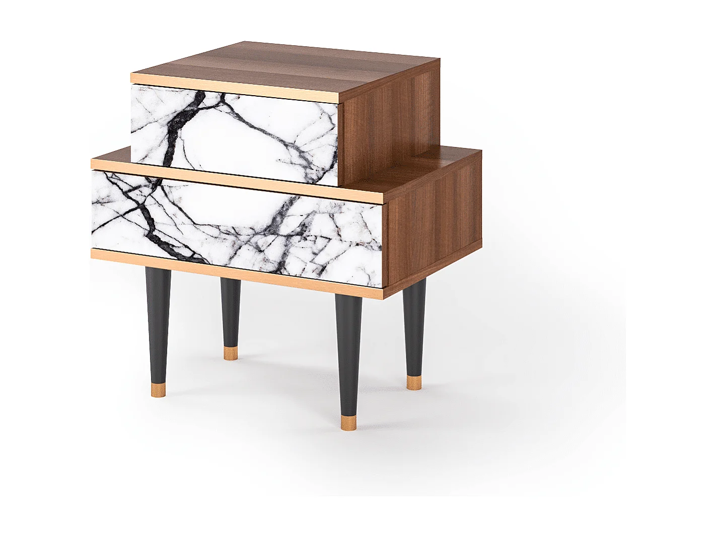 Table de nuit - 58х58х41 cm - NS1 - Raven Marble, Noyer