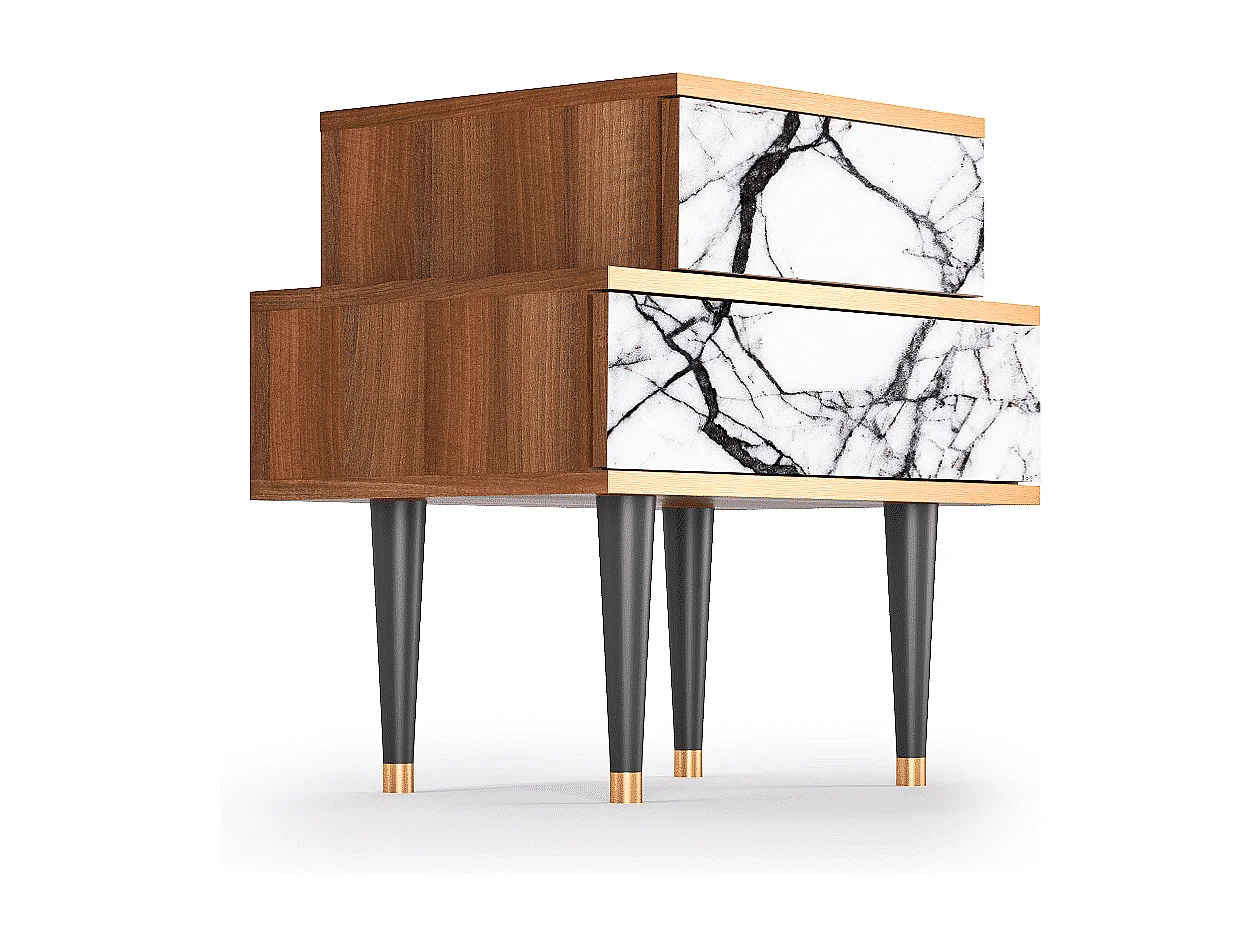 Table de nuit - 58х58х41 cm - NS1 - Raven Marble, Noyer