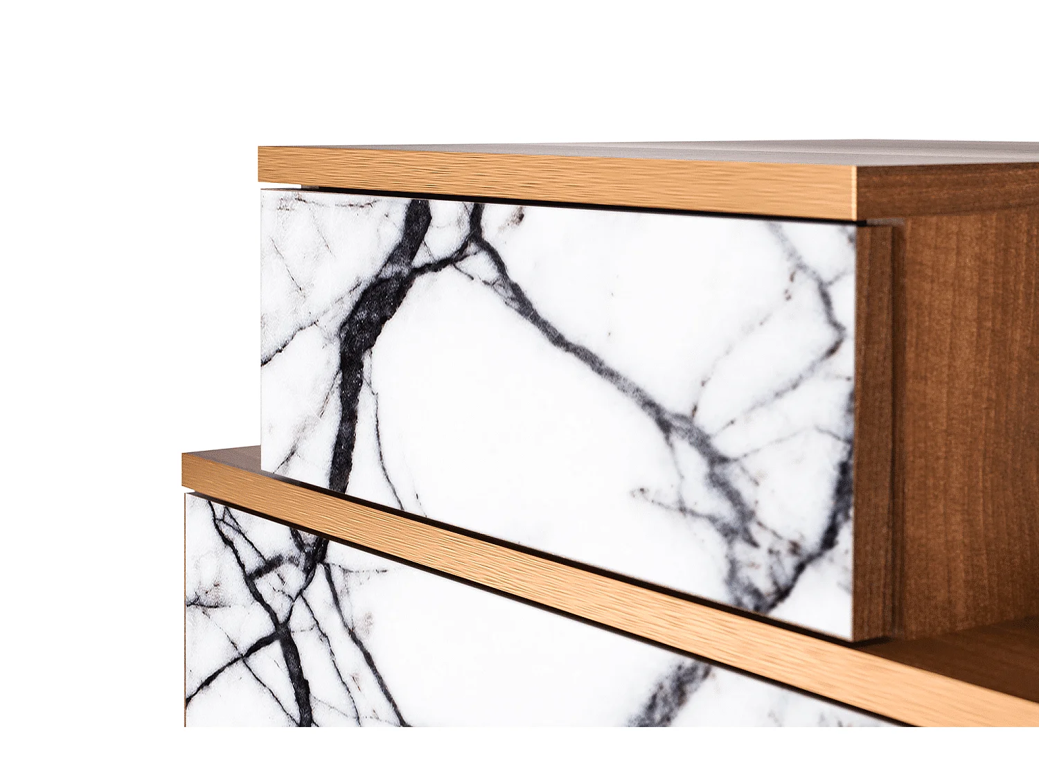 Table de nuit - 58х58х41 cm - NS1 - Raven Marble, Noyer