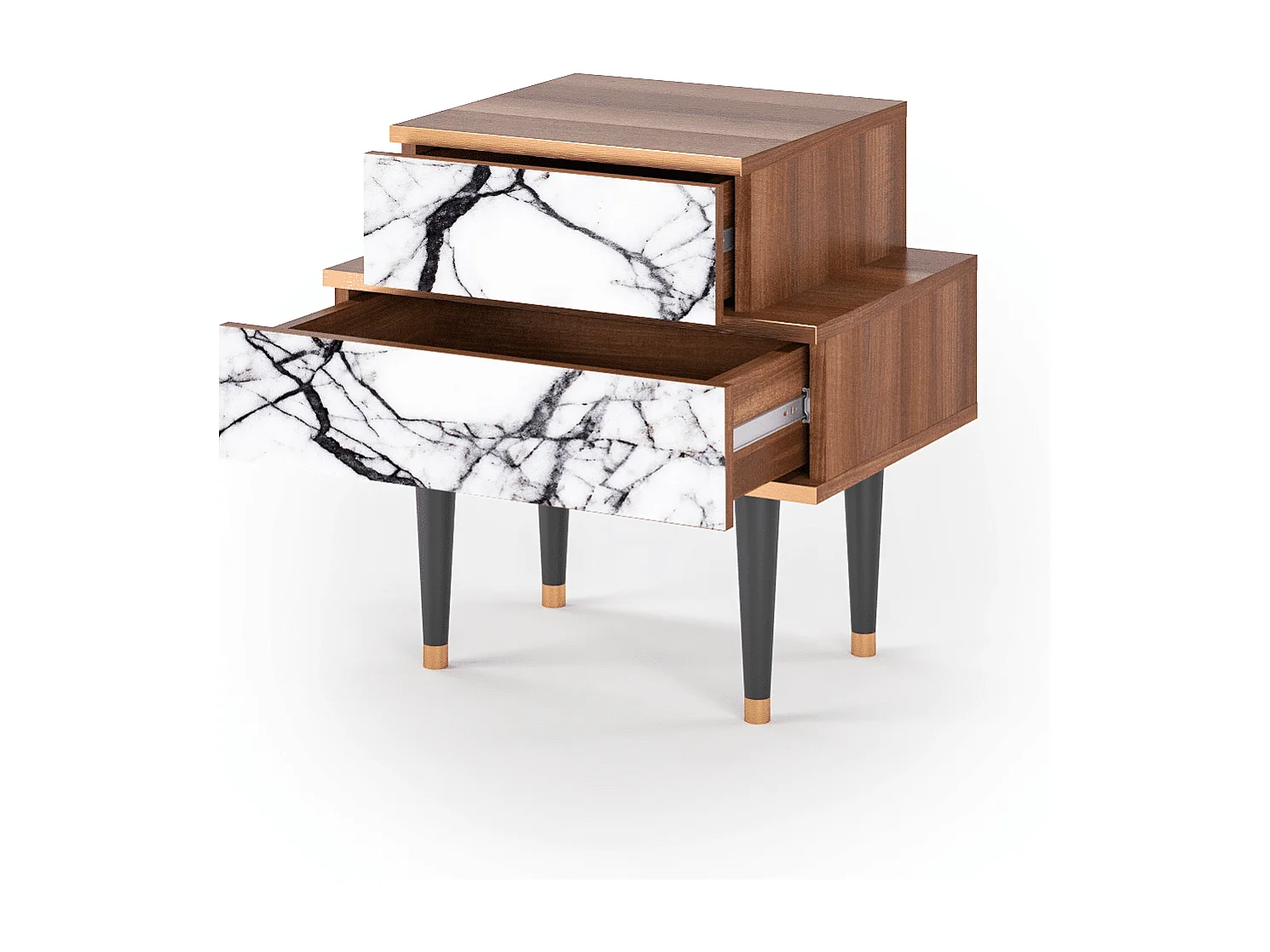 Table de nuit - 58х58х41 cm - NS1 - Raven Marble, Noyer