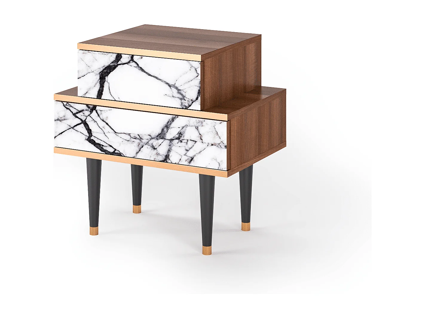 Table de nuit - 58х58х41 cm - NS1 - Raven Marble, Noyer