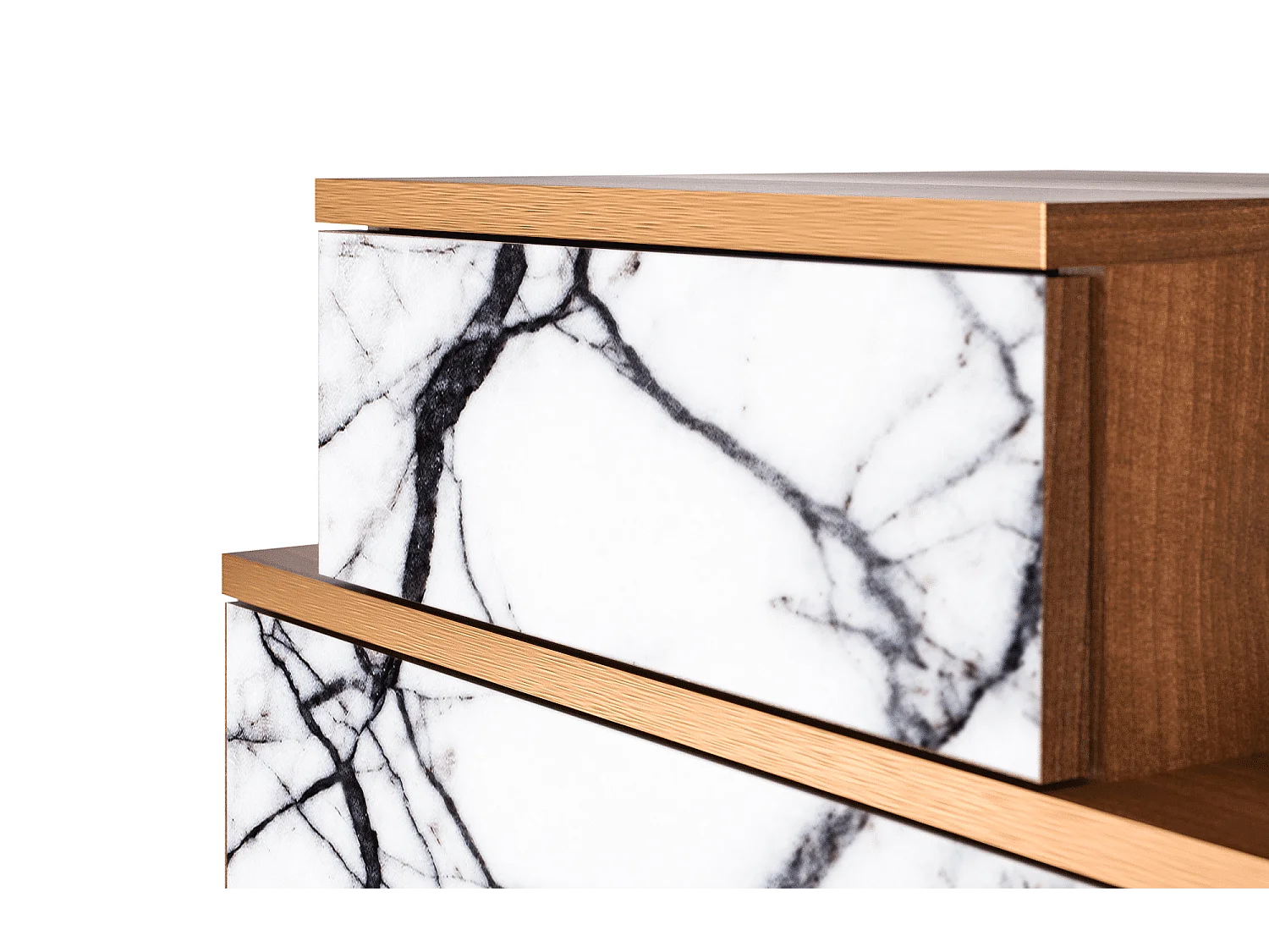 Table de nuit - 58х58х41 cm - NS1 - Raven Marble, Noyer