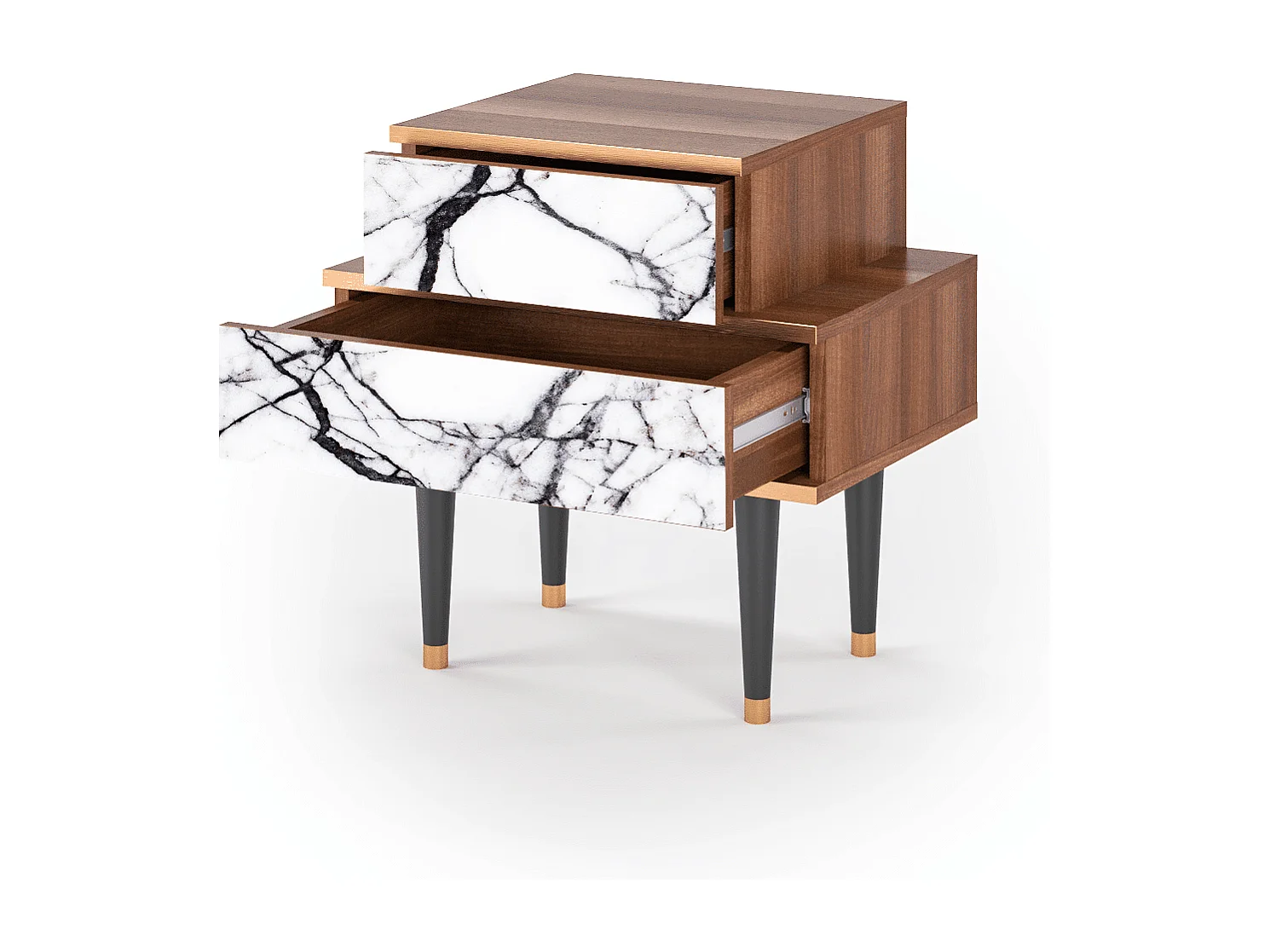 Table de nuit - 58х58х41 cm - NS1 - Raven Marble, Noyer