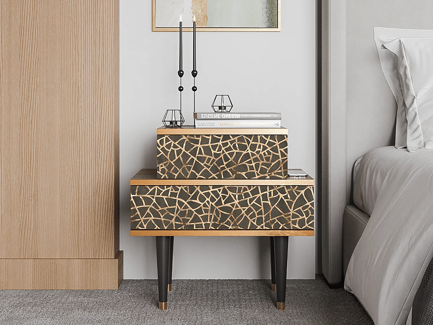 Table de nuit - 58х58х41 cm - NS1 - Enlarged Leaf, Noyer