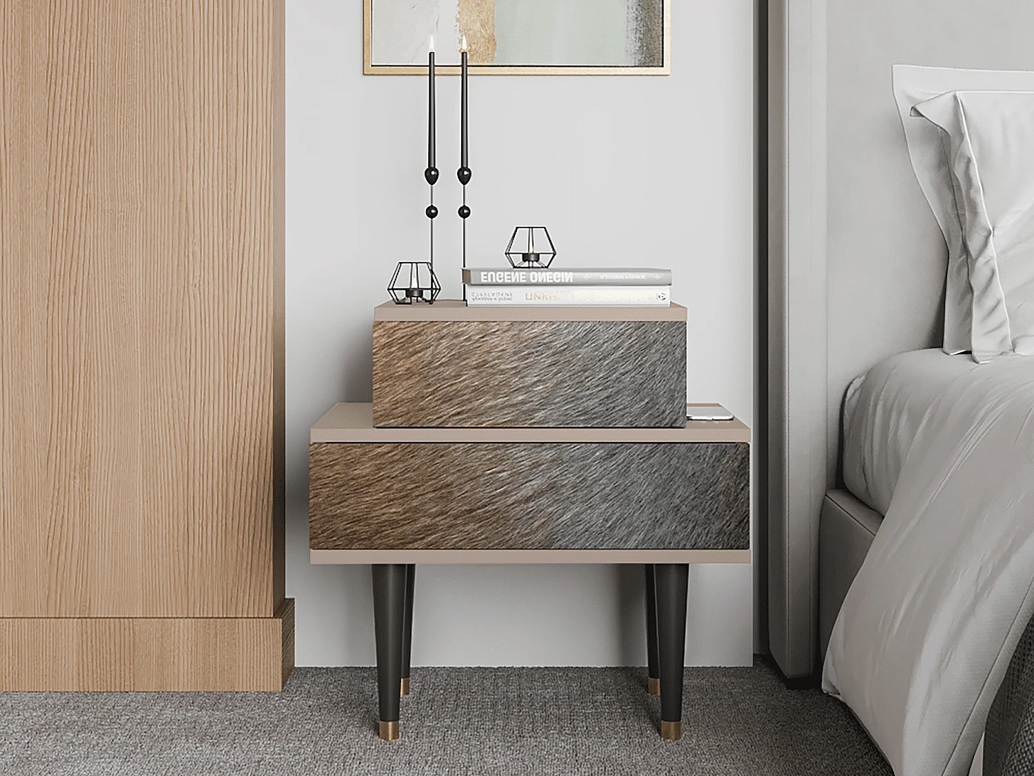 Table de nuit - 58х58х41 cm - NS1 - Peanut Hair, Latte