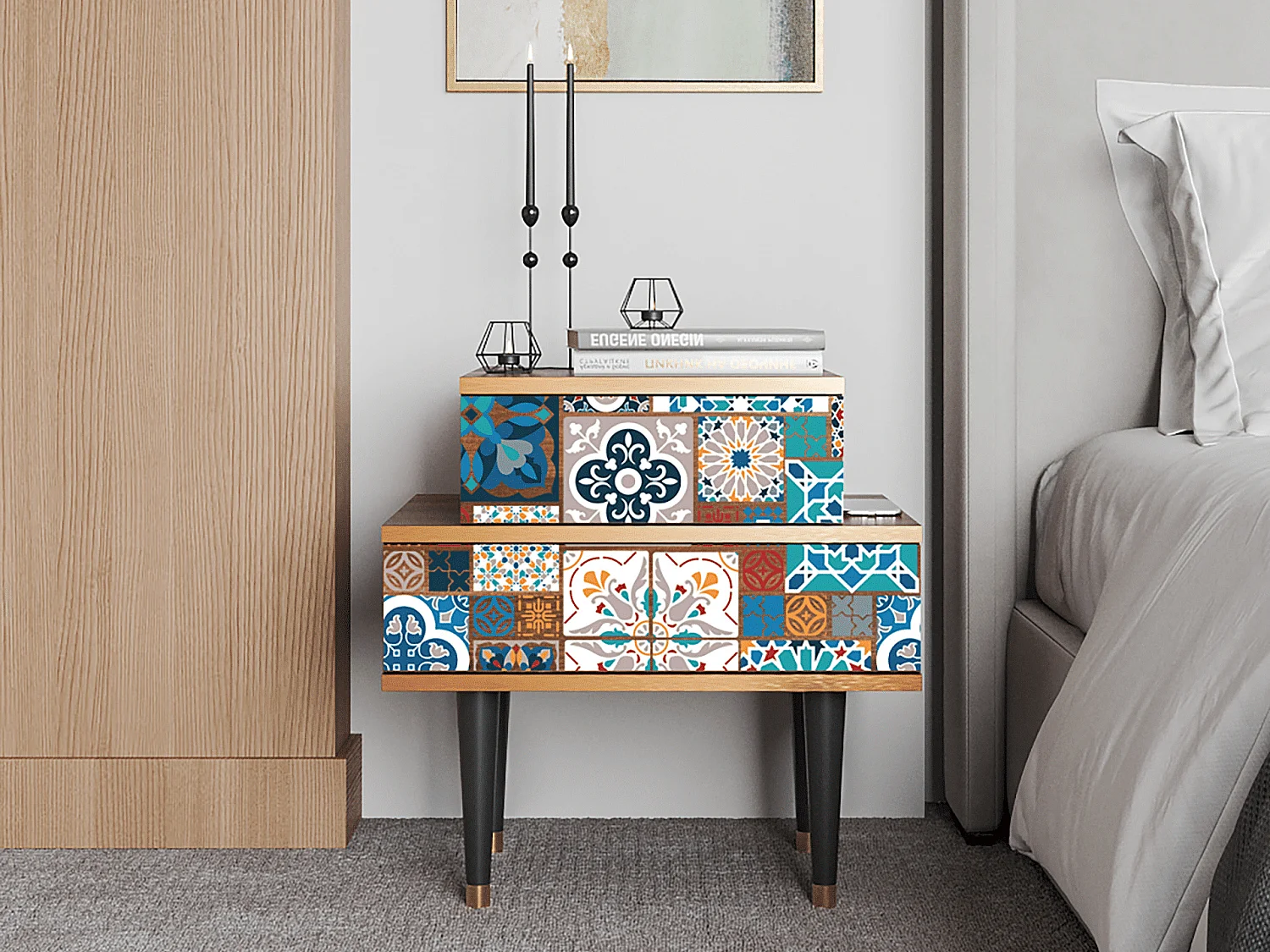 Nachtkastje - 58х58х41 cm - NS1 - Moroccan Market, Walnoot