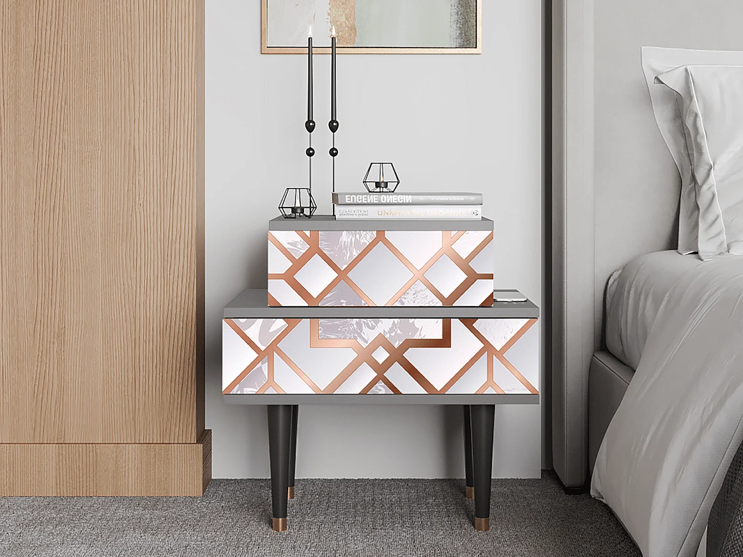 Table de nuit - 58х58х41 cm - NS1 - Pastel Fairytale, Gris