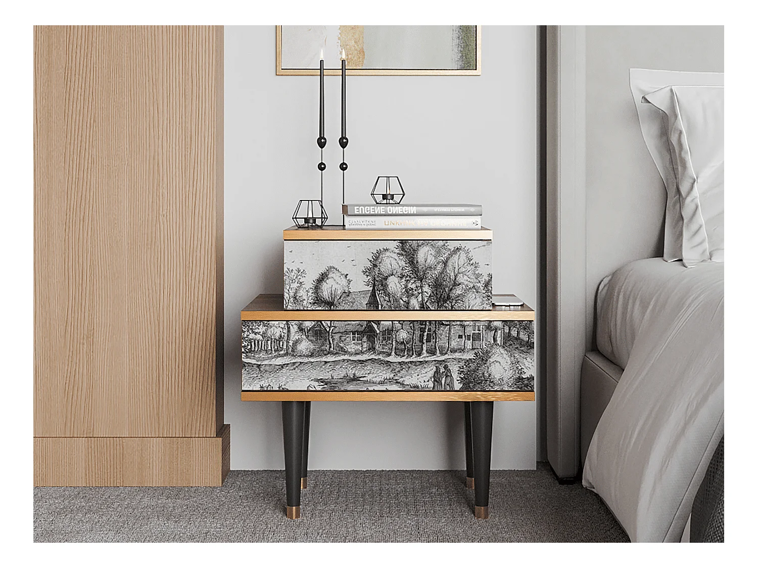 Table de nuit - 58х58х41 cm - NS1 - A Pond, Noyer