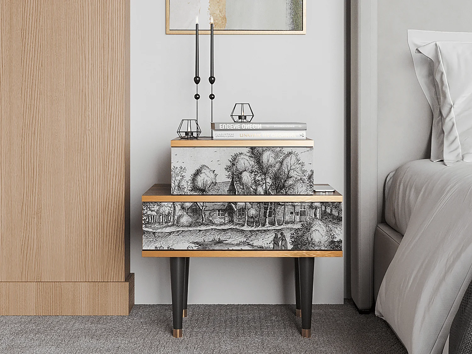 Table de nuit - 58х58х41 cm - NS1 - A Pond, Noyer