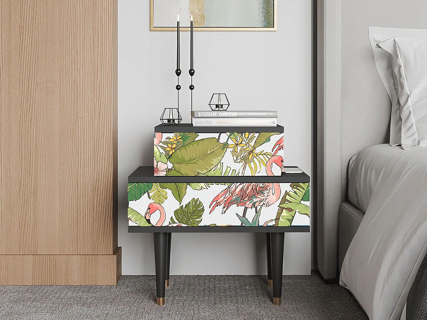 Nachtkastje - 58х58х41 cm - NS1 - Sweet Flamingo, Antraciet