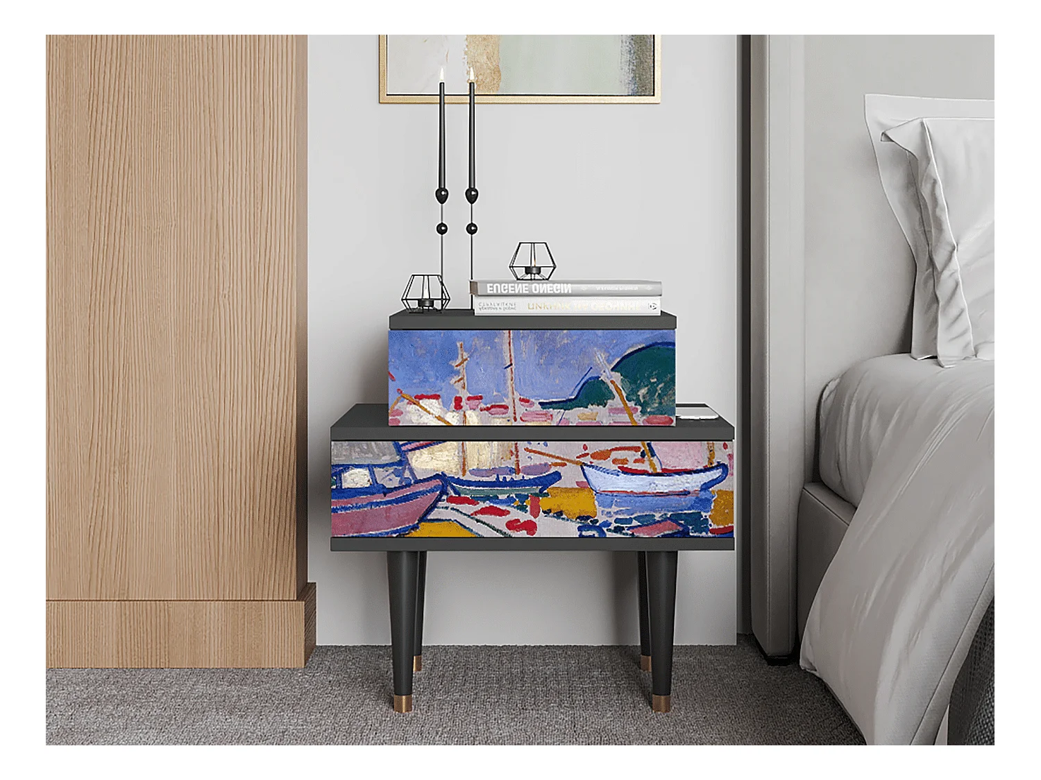 Table de nuit - 58х58х41 cm - NS1 - The Port of Collioure , Anthracite