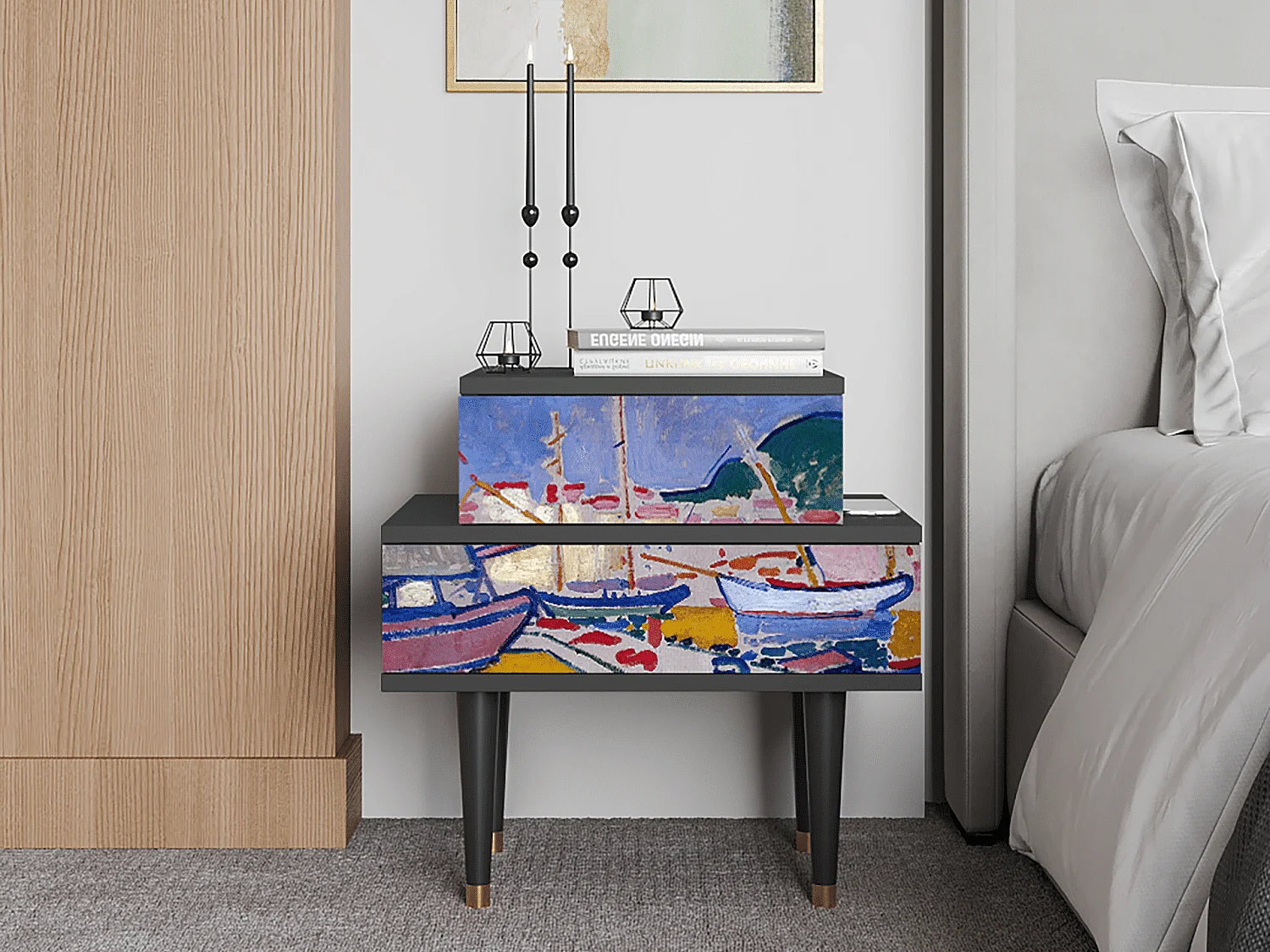 Table de nuit - 58х58х41 cm - NS1 - The Port of Collioure , Anthracite