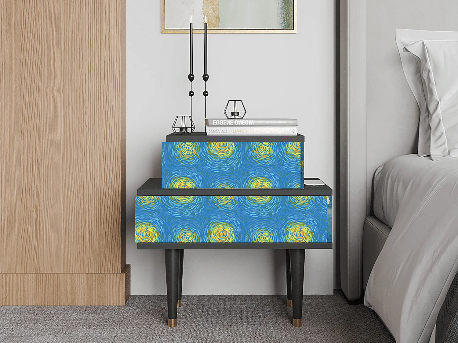 Stolik nocny - 58х58х41 cm - NS1 - Van Gogh Lights, Antracyt