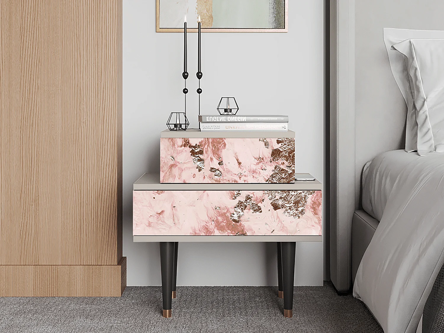 Stolik nocny - 58х58х41 cm - NS1 - Cotton Candy, Piaskowy