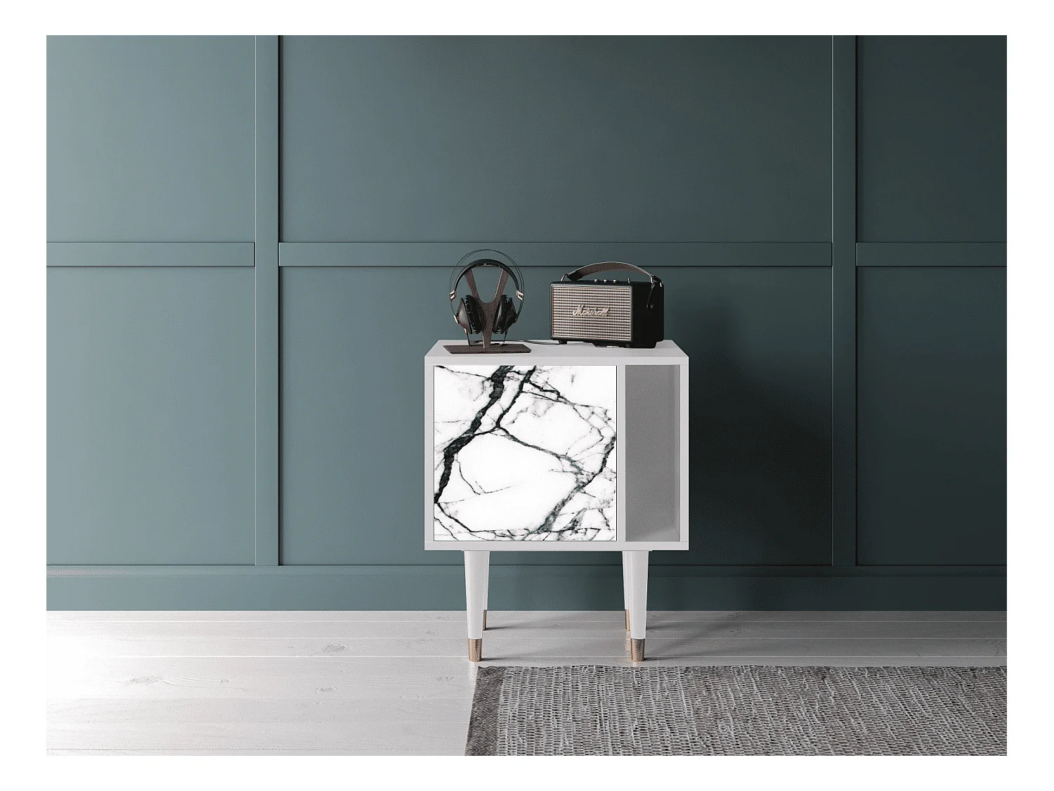 Table de nuit - 57х69х48 cm - S2 - Raven Marble, Blanc