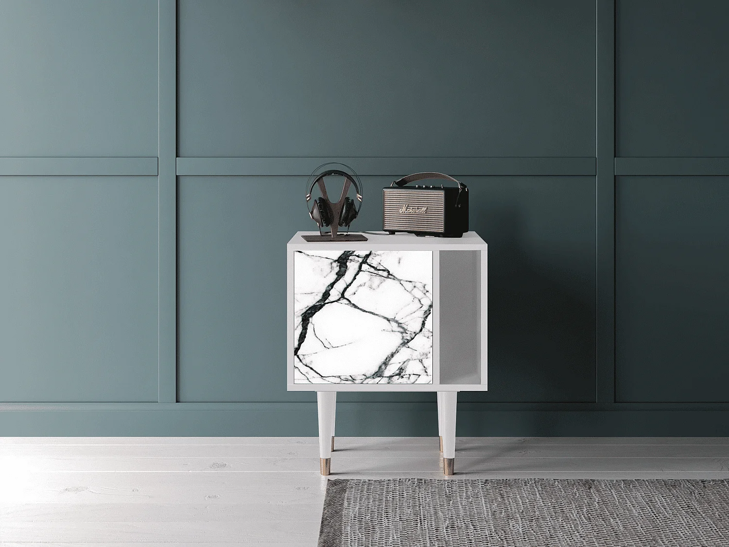 Table de nuit - 57х69х48 cm - S2 - Raven Marble, Blanc